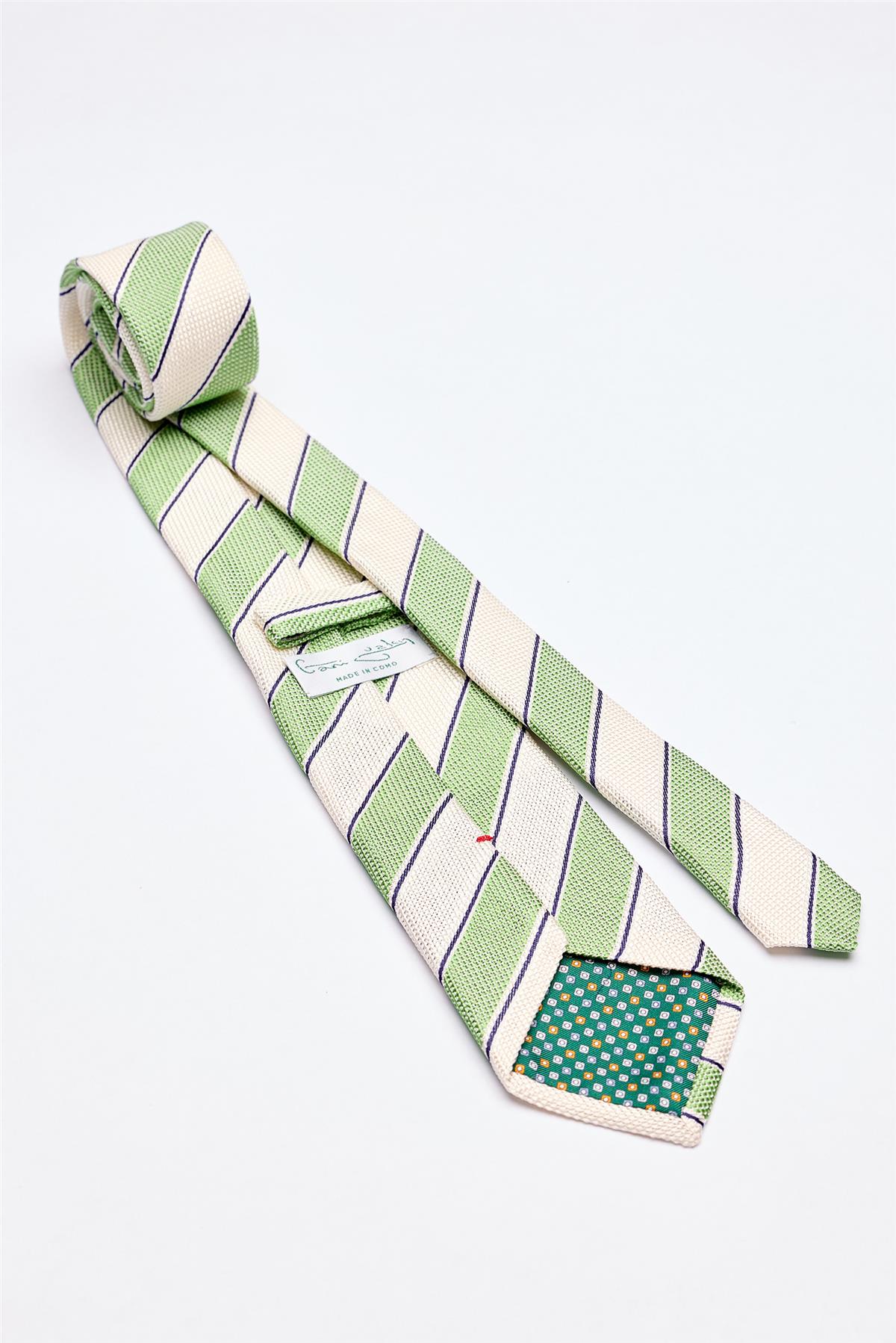 Yeşil Ekru Örgü İpek Kravat