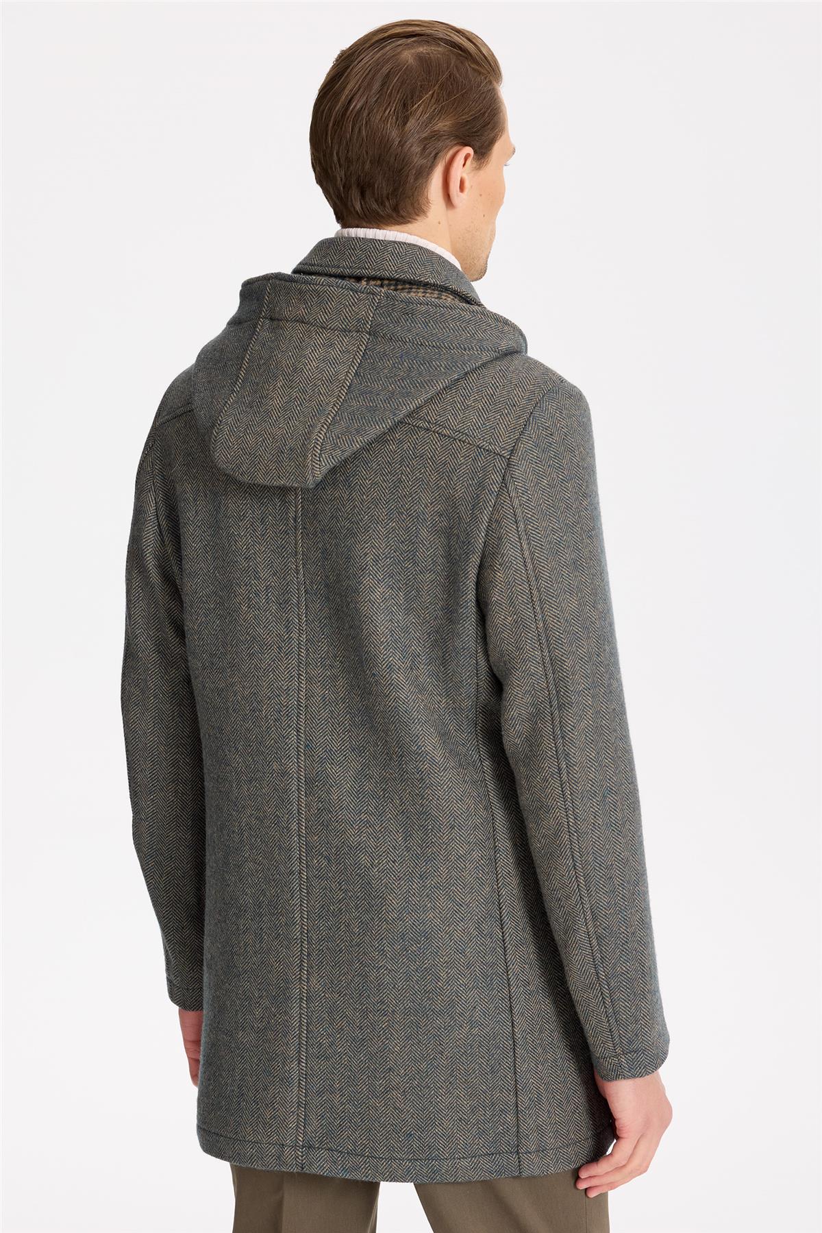 Yeşil Kapüşonlu Yün Kaban