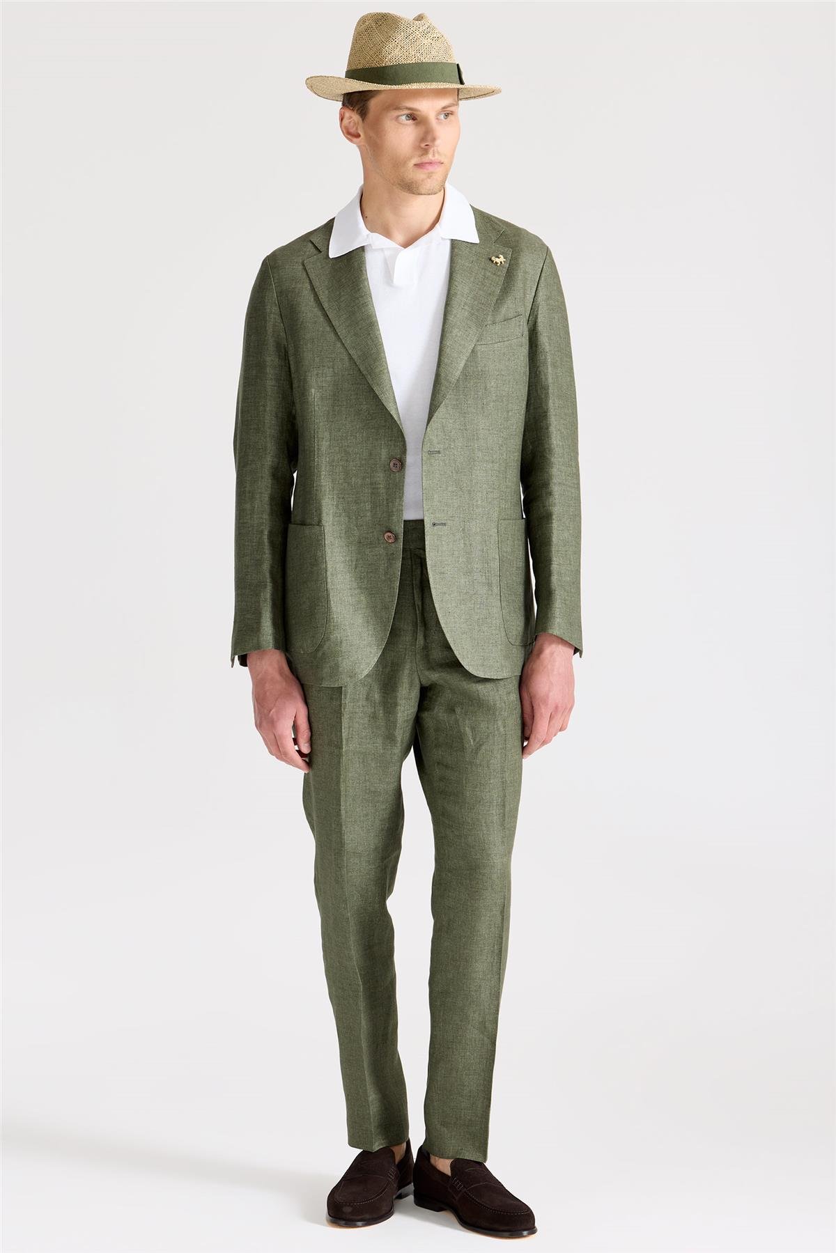 Yeşil Keten Takım Elbise