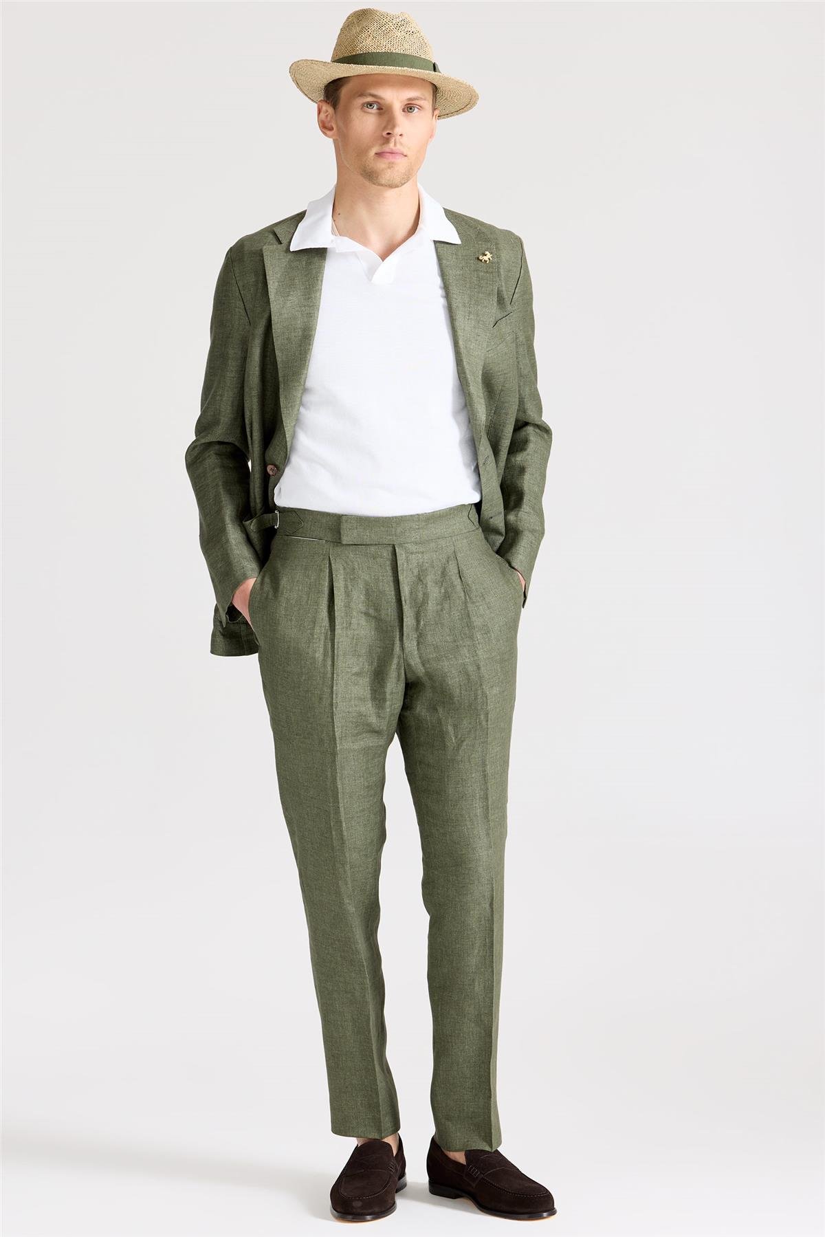 Yeşil Keten Takım Elbise