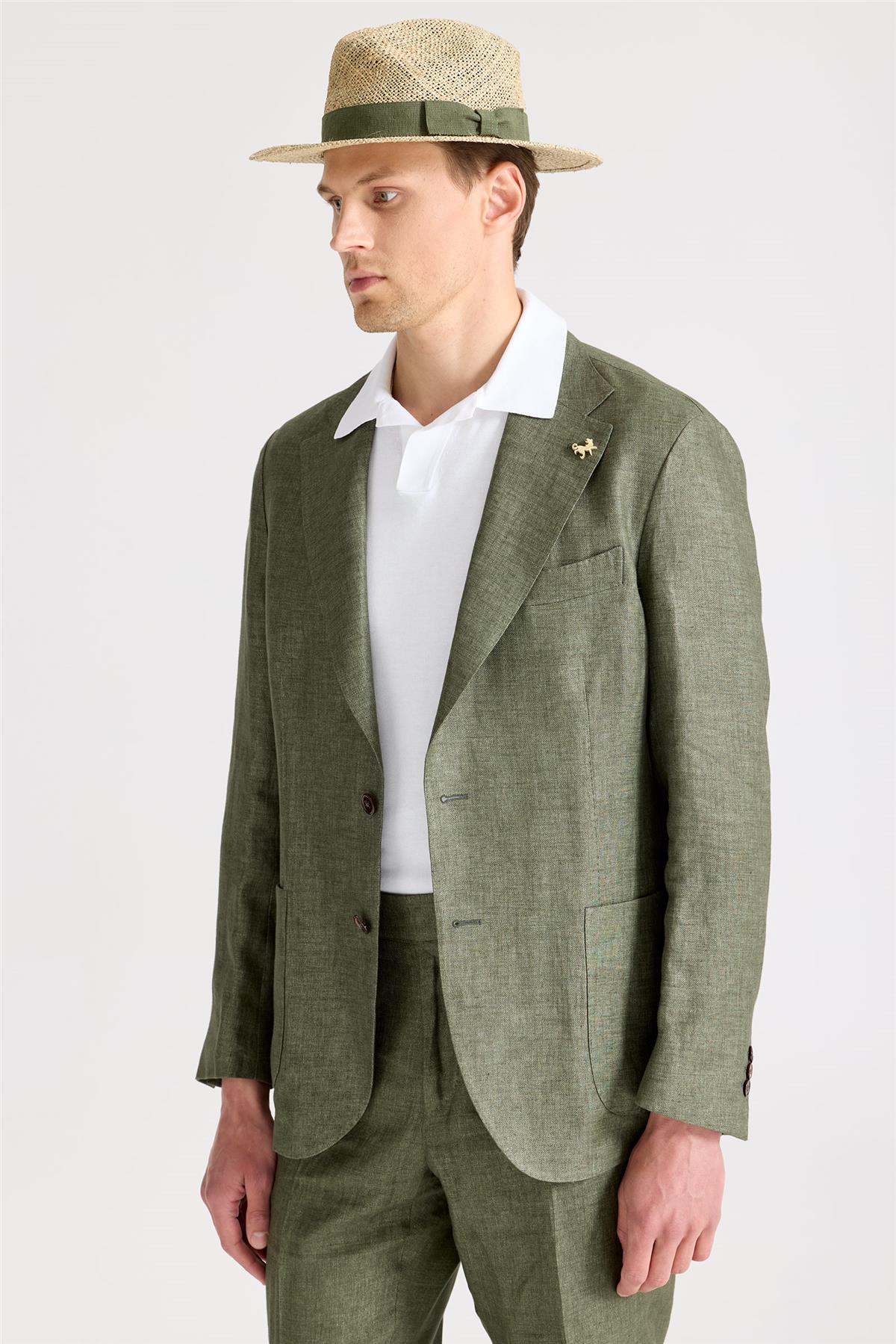 Yeşil Keten Takım Elbise