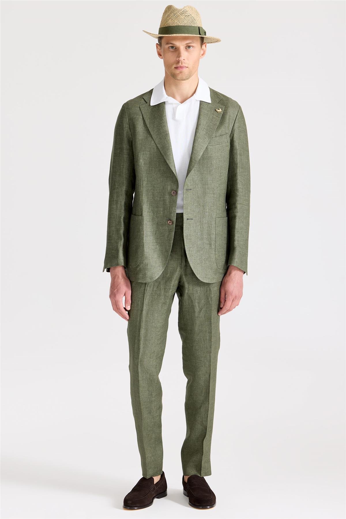 Yeşil Keten Takım Elbise