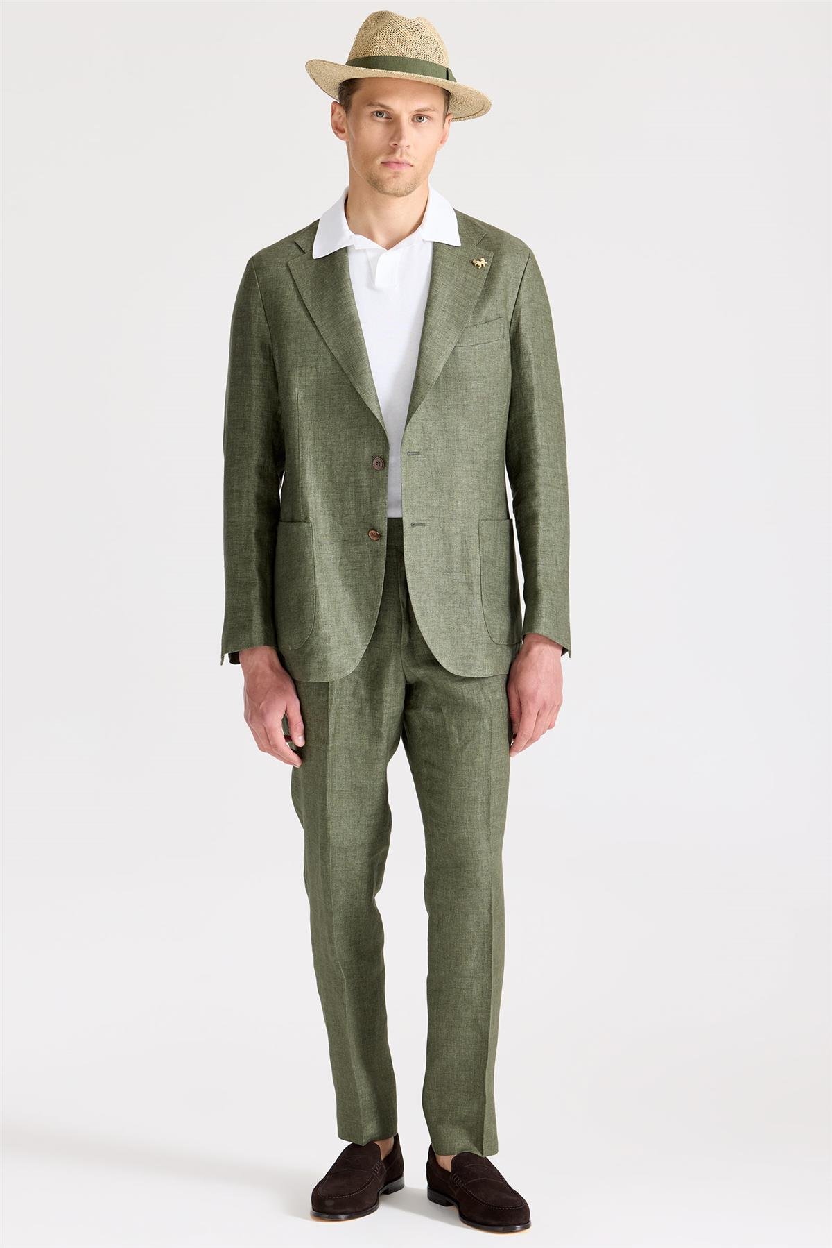 Yeşil Keten Takım Elbise