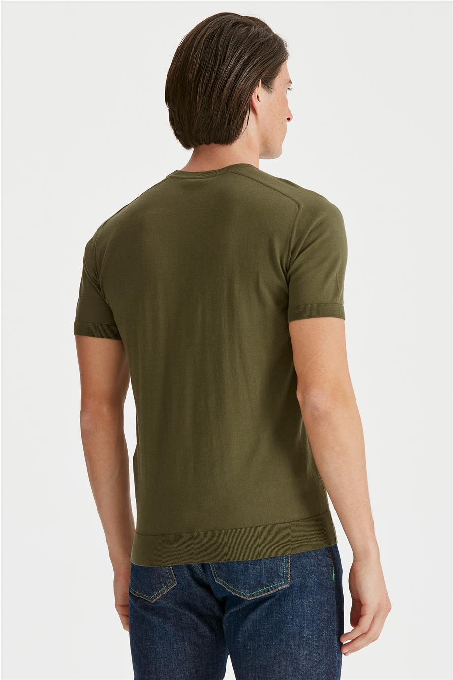 Yeşil Kısa Kollu Pamuk Triko