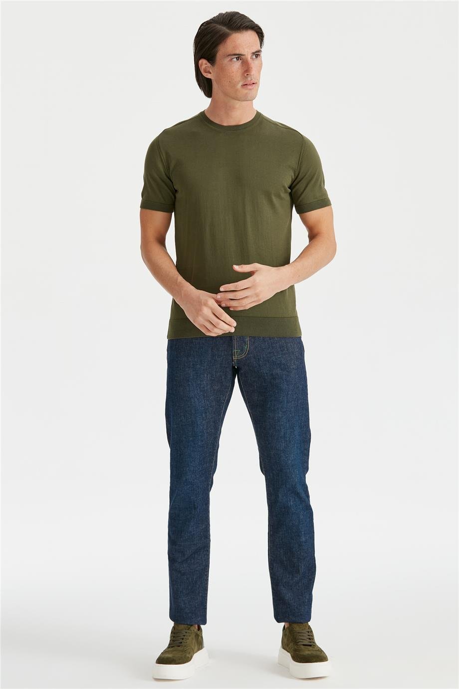 Yeşil Kısa Kollu Pamuk Triko