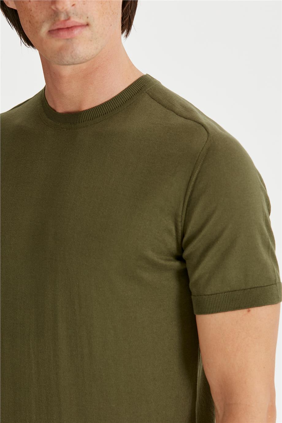 Yeşil Kısa Kollu Pamuk Triko