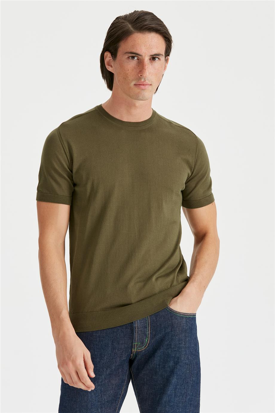 Yeşil Kısa Kollu Pamuk Triko