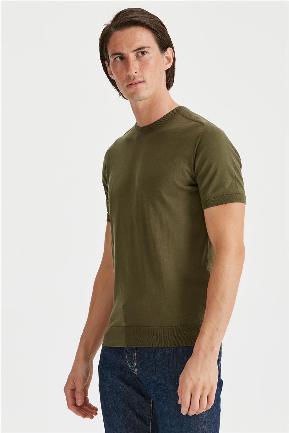 Yeşil Kısa Kollu Pamuk Triko