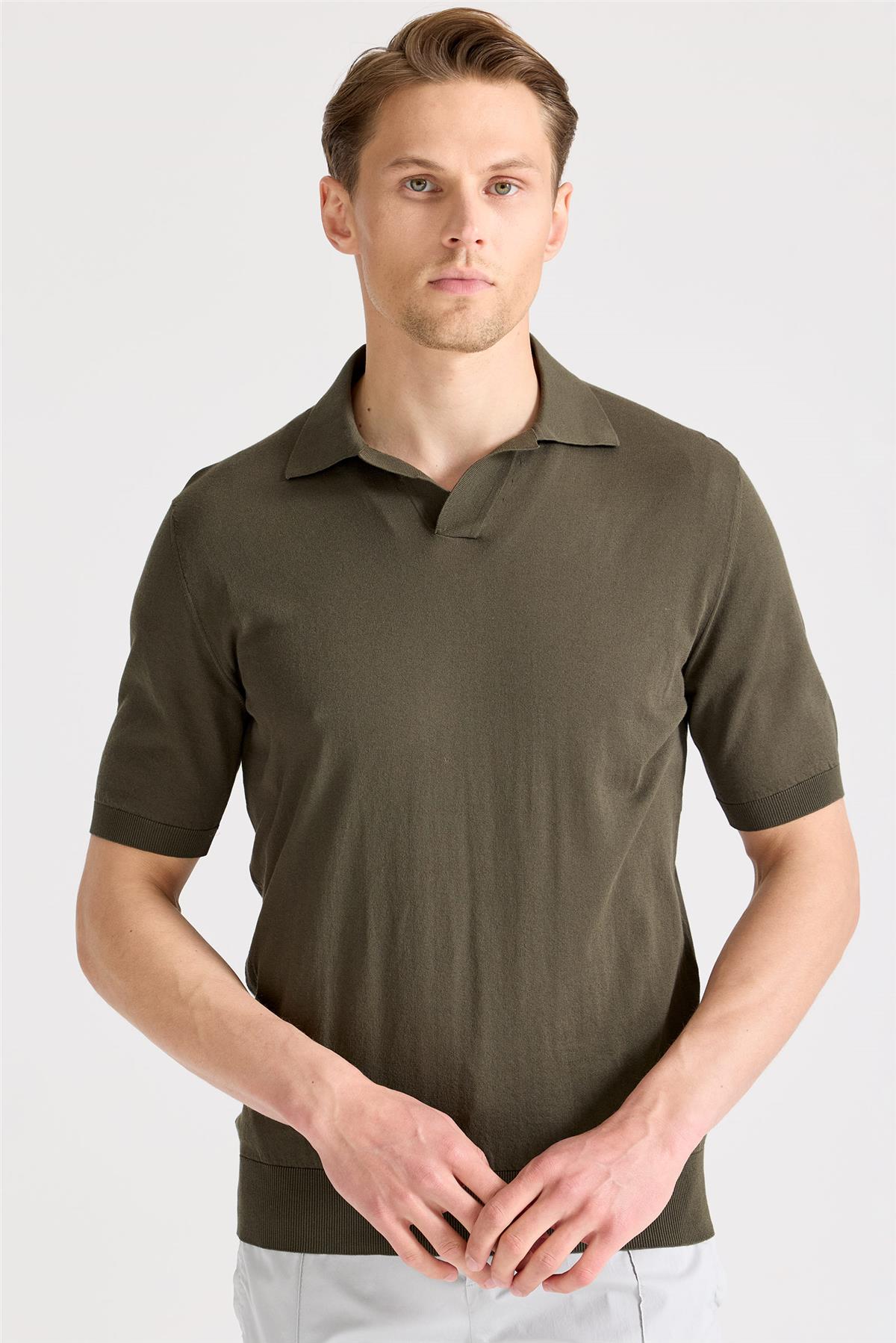 Yeşil Polo Yaka Pamuk Triko