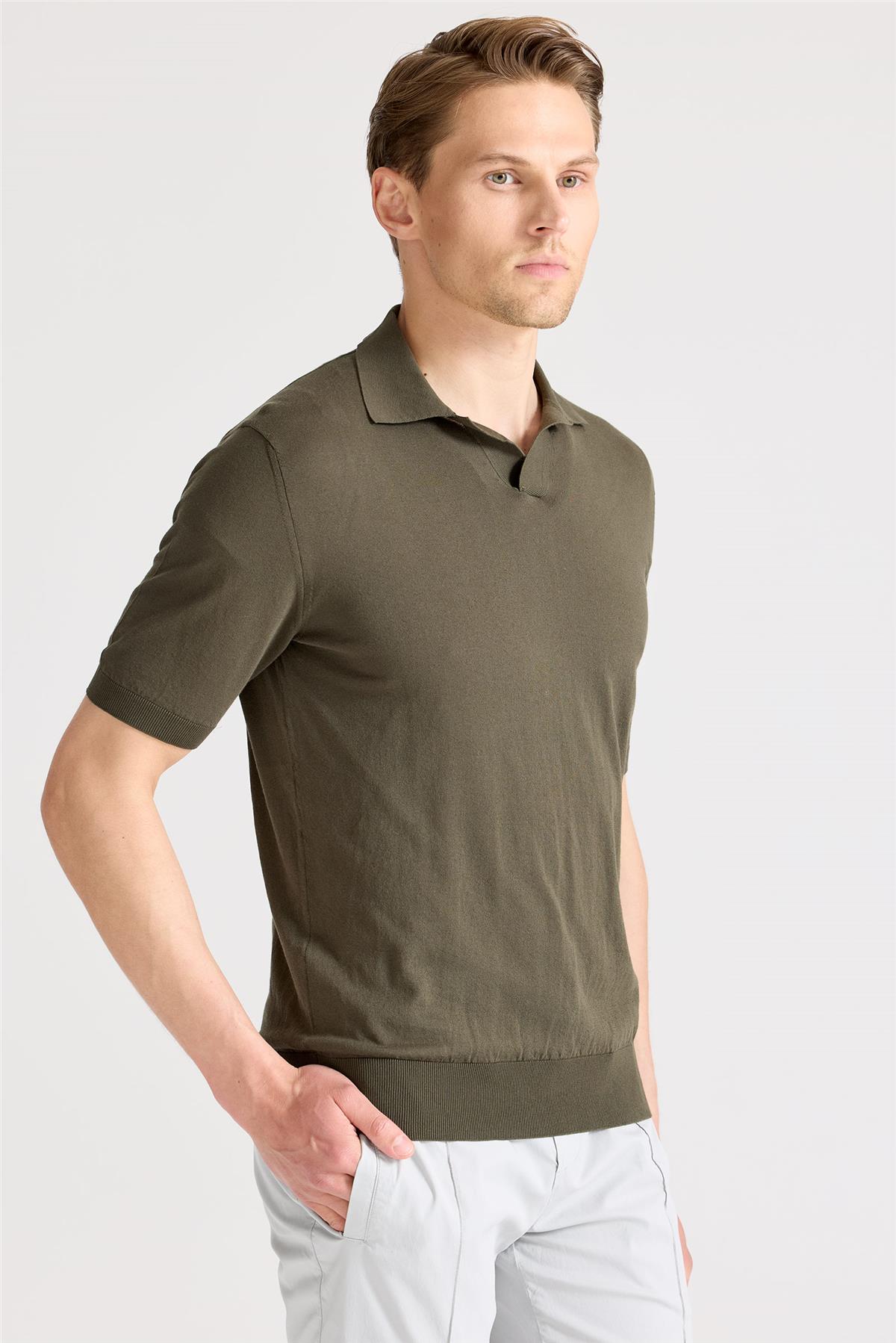 Yeşil Polo Yaka Pamuk Triko