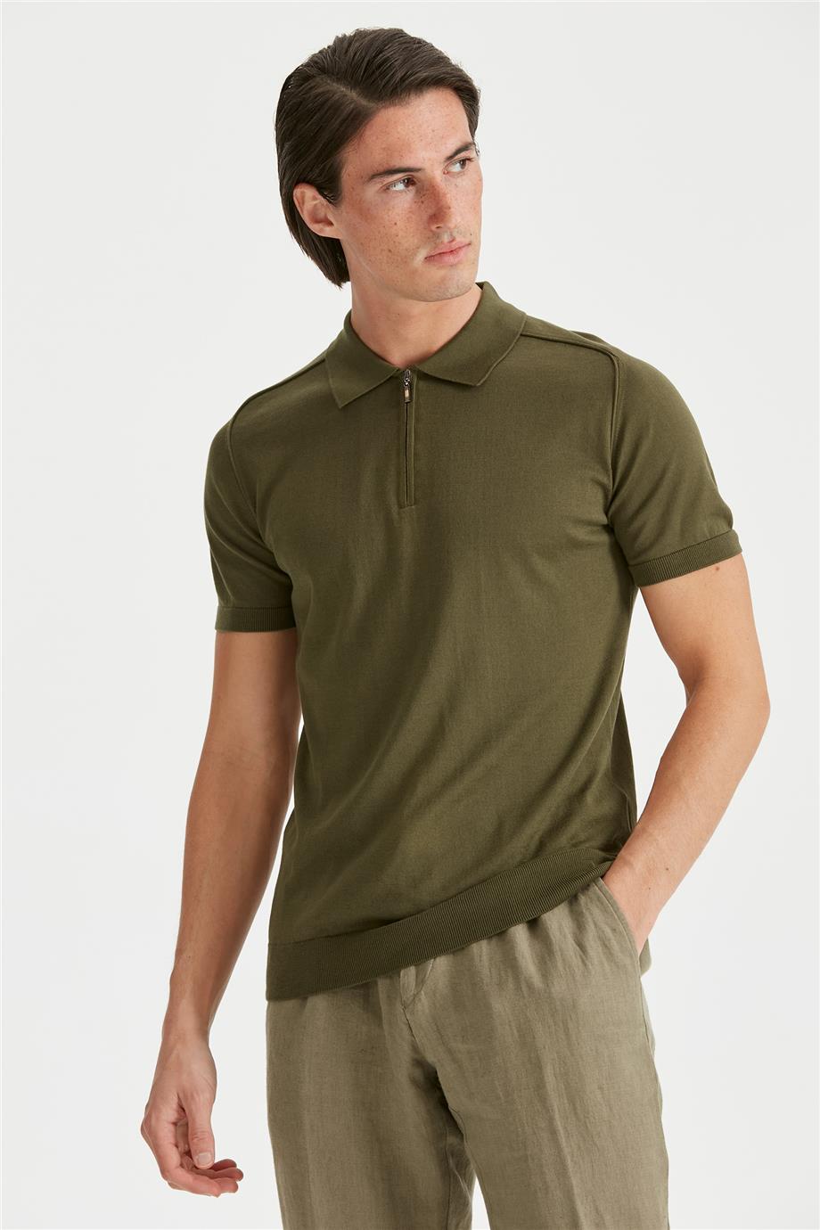 Yeşil Polo Yaka Pamuk Triko