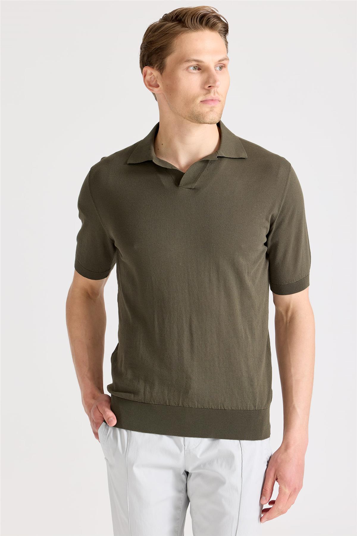 Yeşil Polo Yaka Pamuk Triko