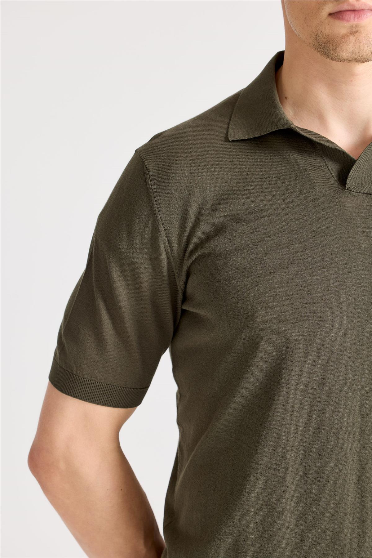 Yeşil Polo Yaka Pamuk Triko
