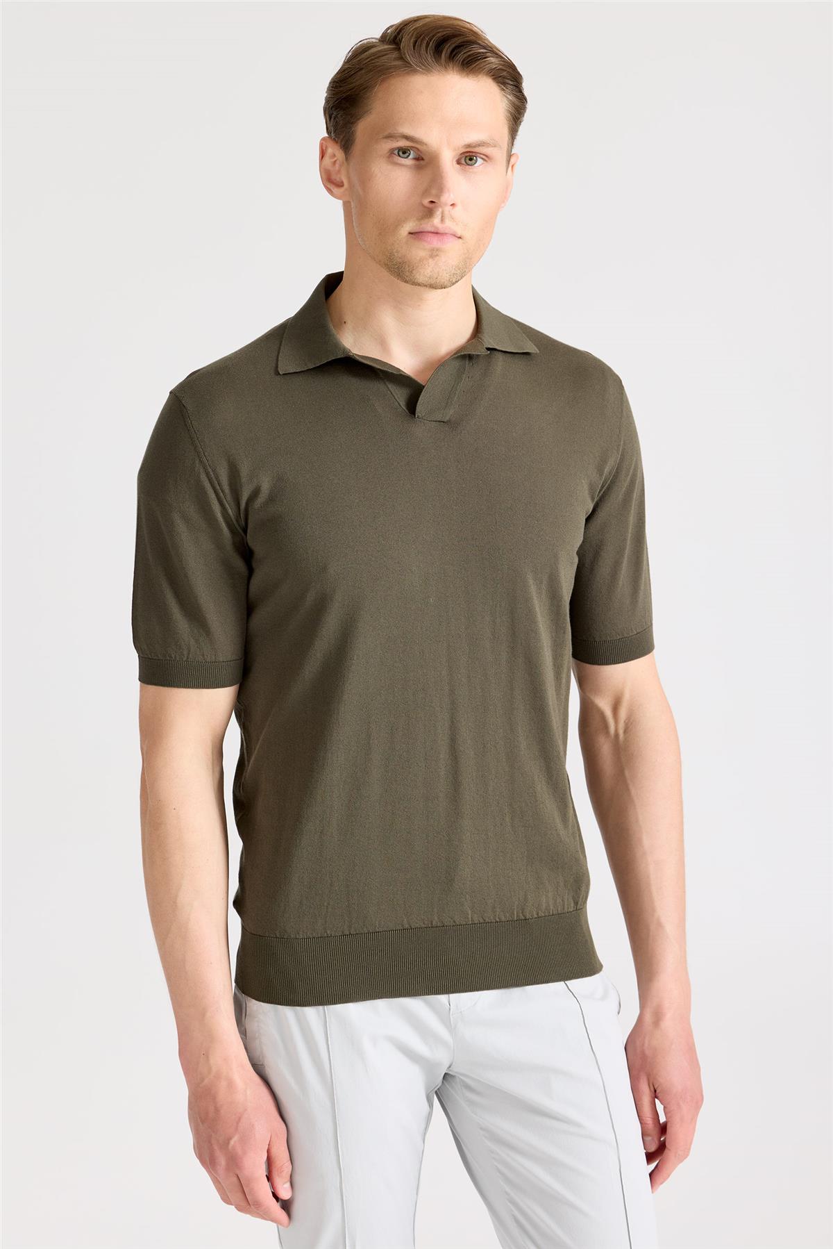 Yeşil Polo Yaka Pamuk Triko