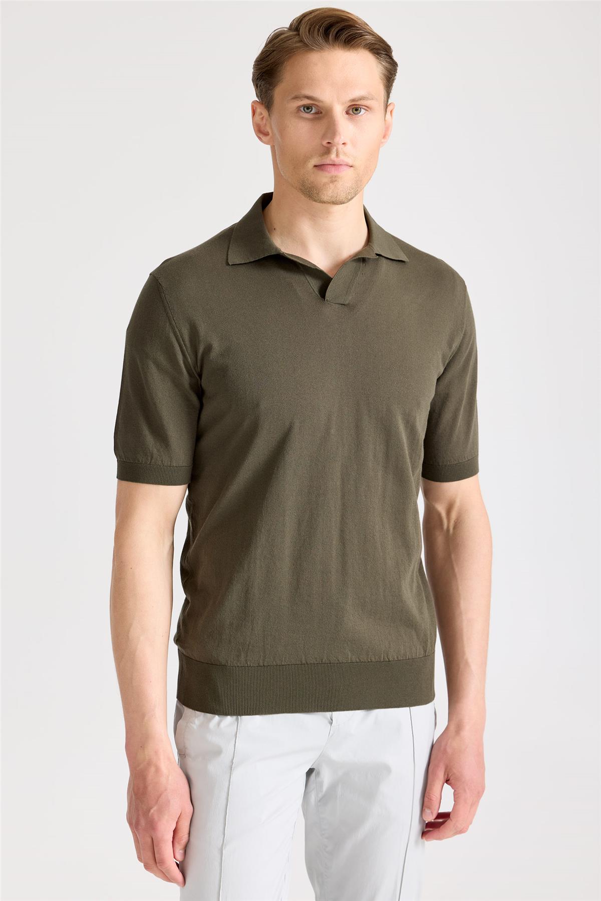 Yeşil Polo Yaka Pamuk Triko