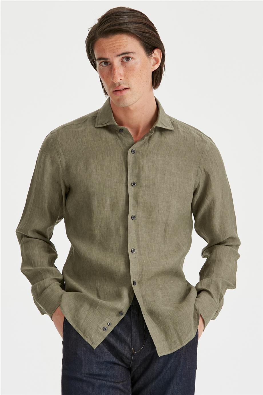 Green Color Linen Shirt