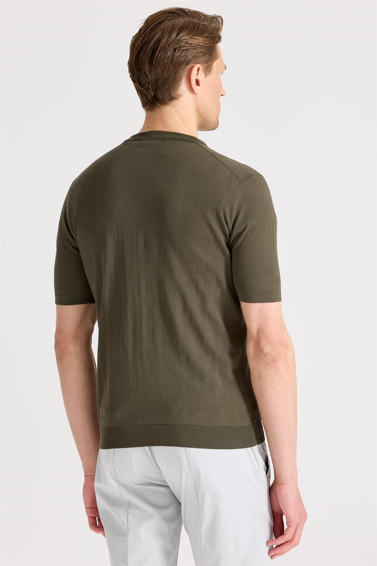 Yeşil Sıfır Yaka Pamuk Triko