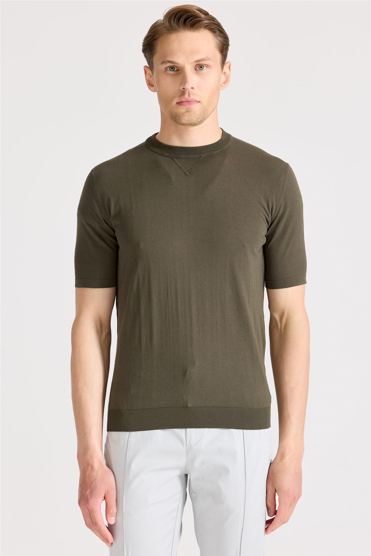 Yeşil Sıfır Yaka Pamuk Triko