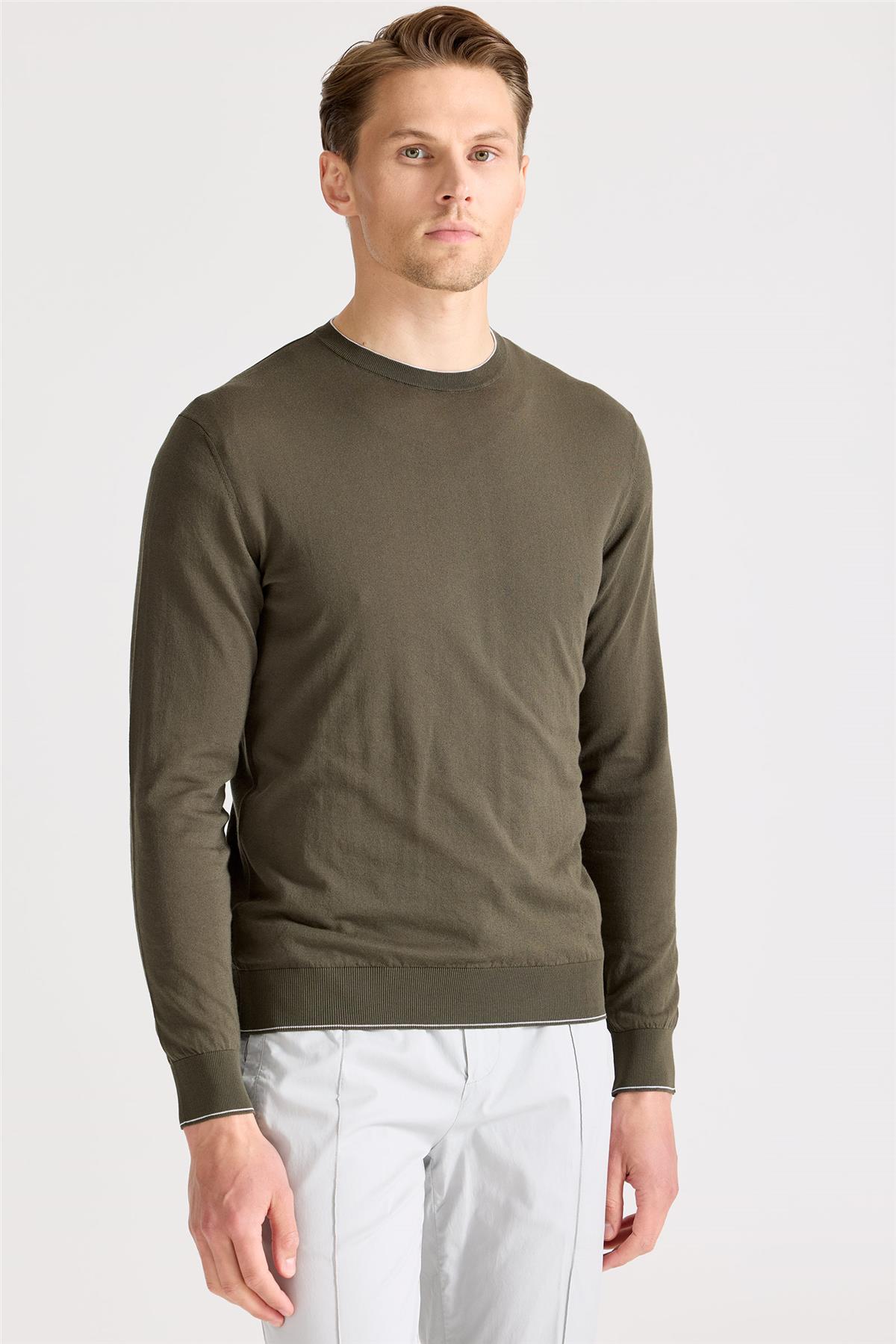 Yeşil Sıfır Yaka Pamuk Triko