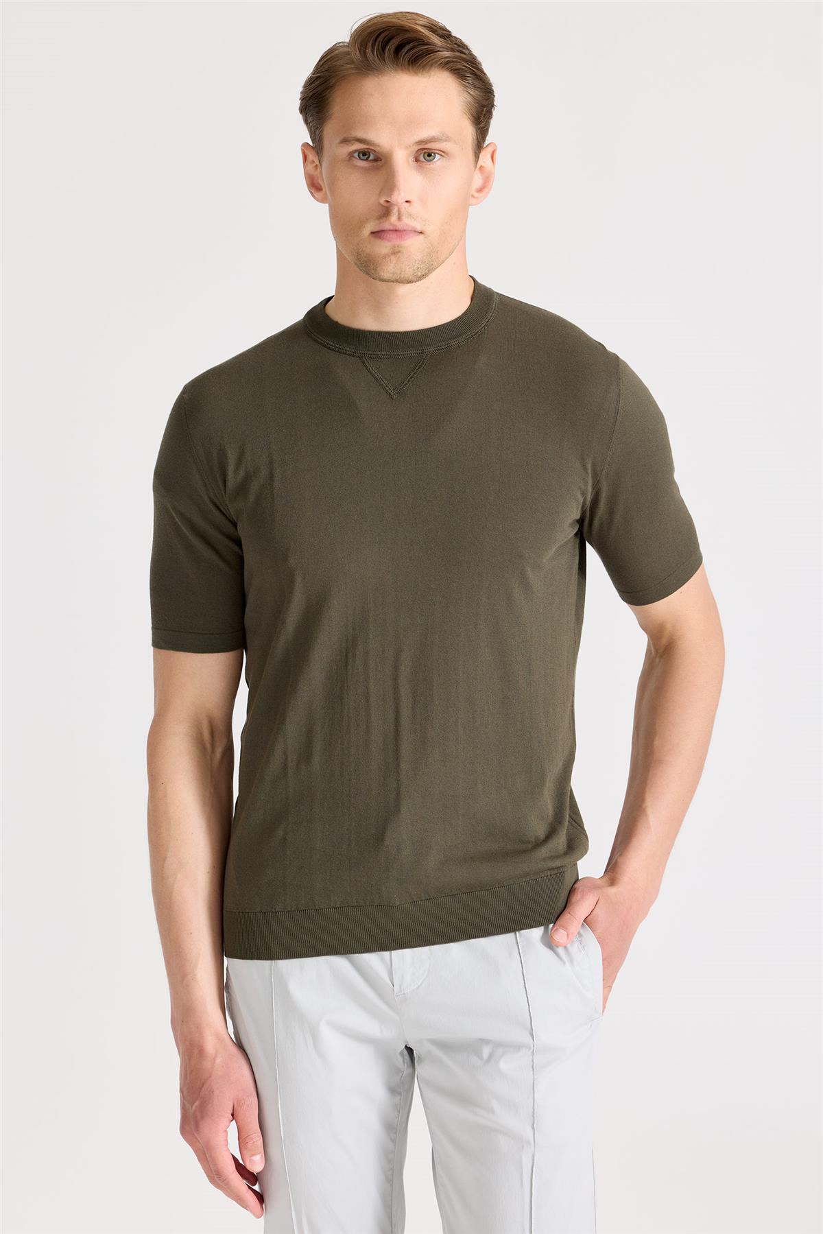 Yeşil Sıfır Yaka Pamuk Triko
