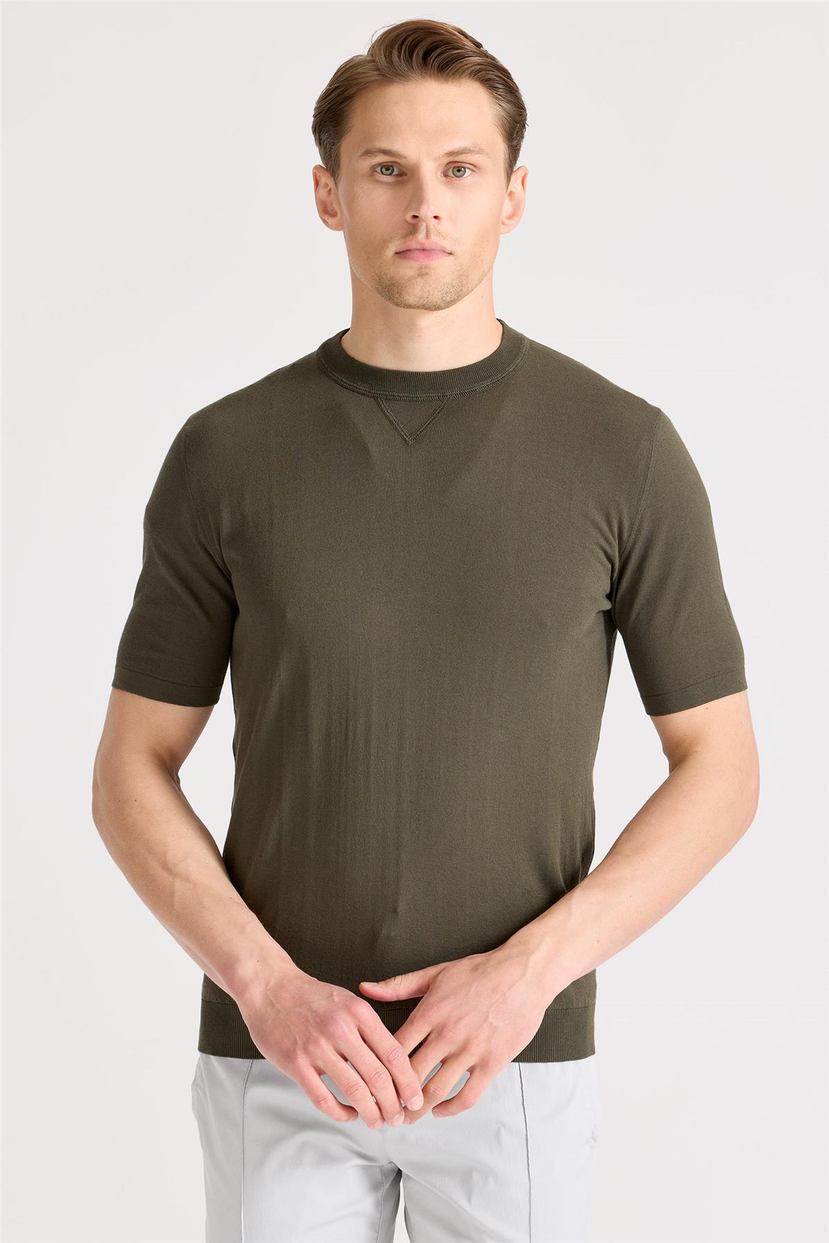 Yeşil Sıfır Yaka Pamuk Triko