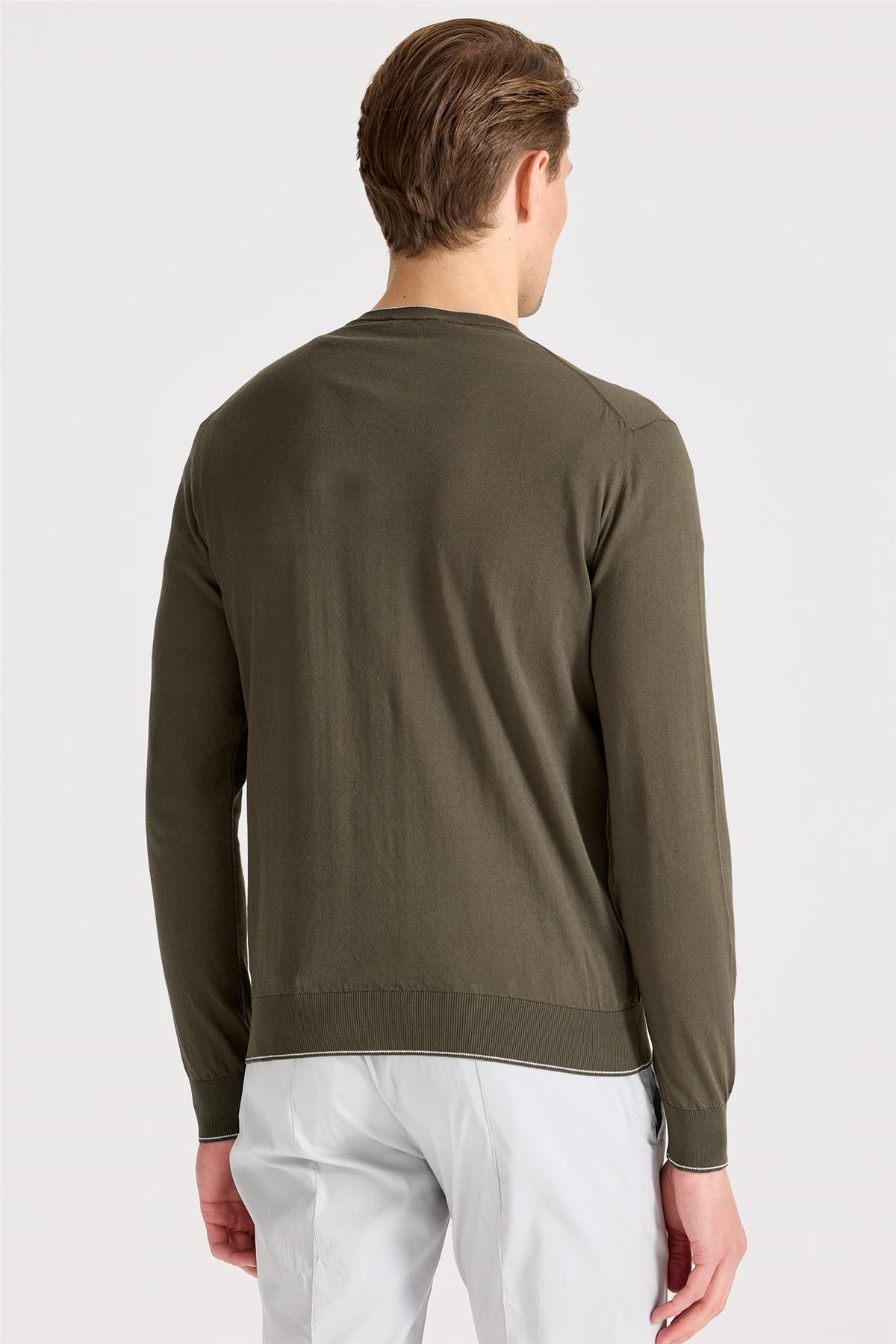 Yeşil Sıfır Yaka Pamuk Triko