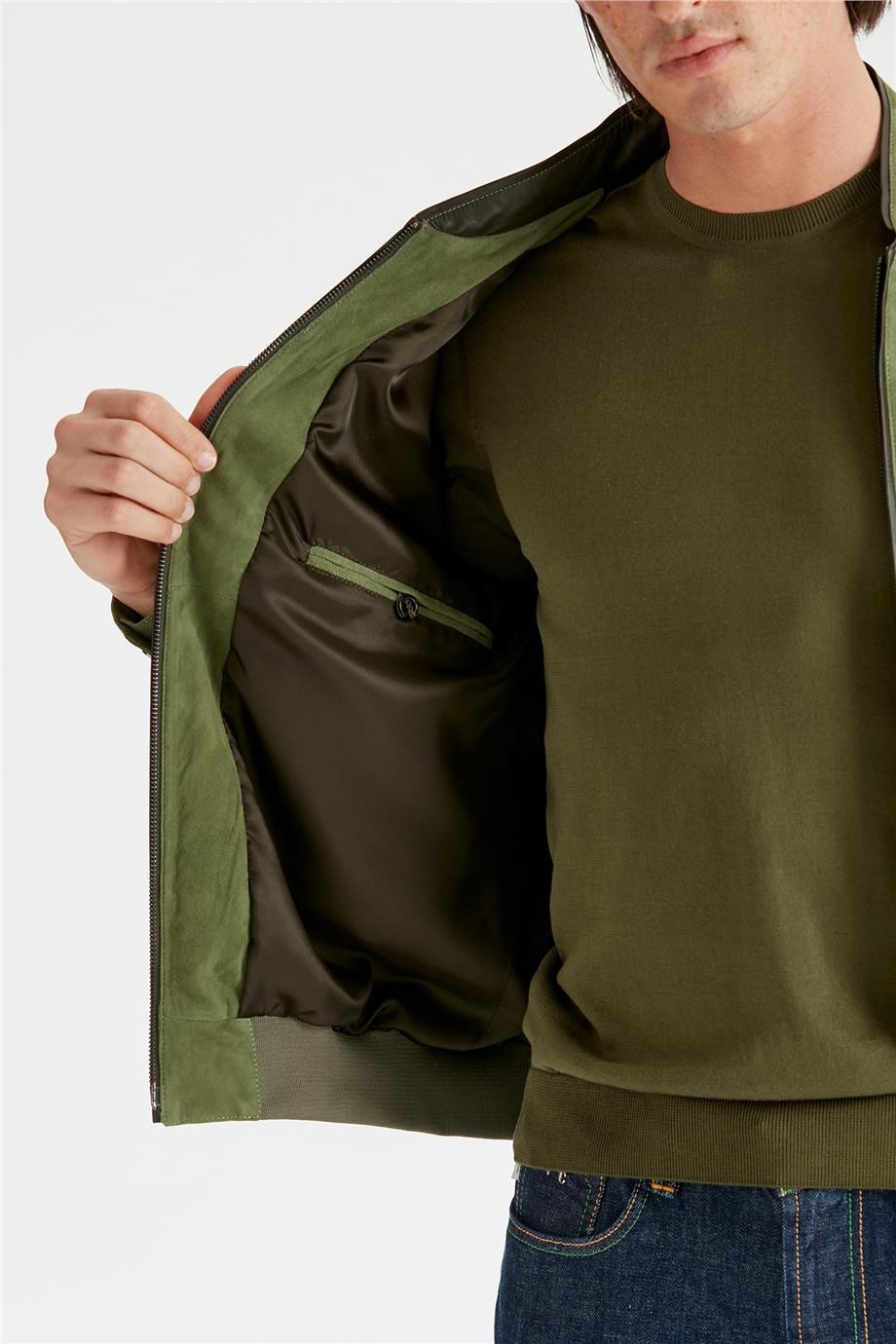 Yeşil Süet Erkek Mont 