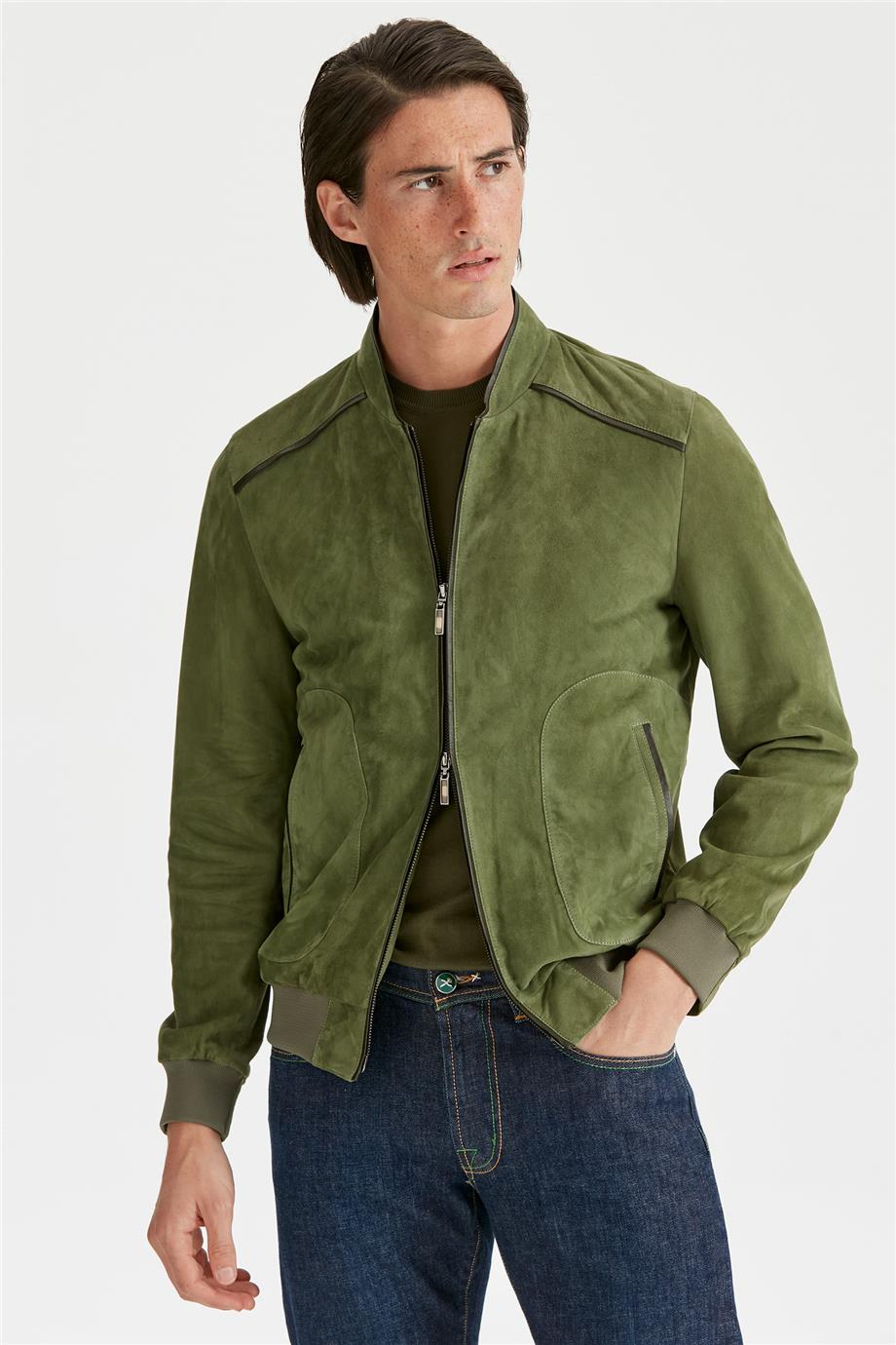 Yeşil Süet Erkek Mont 