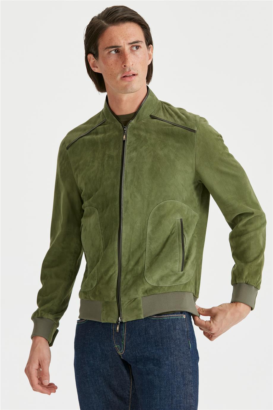 Yeşil Süet Erkek Mont 