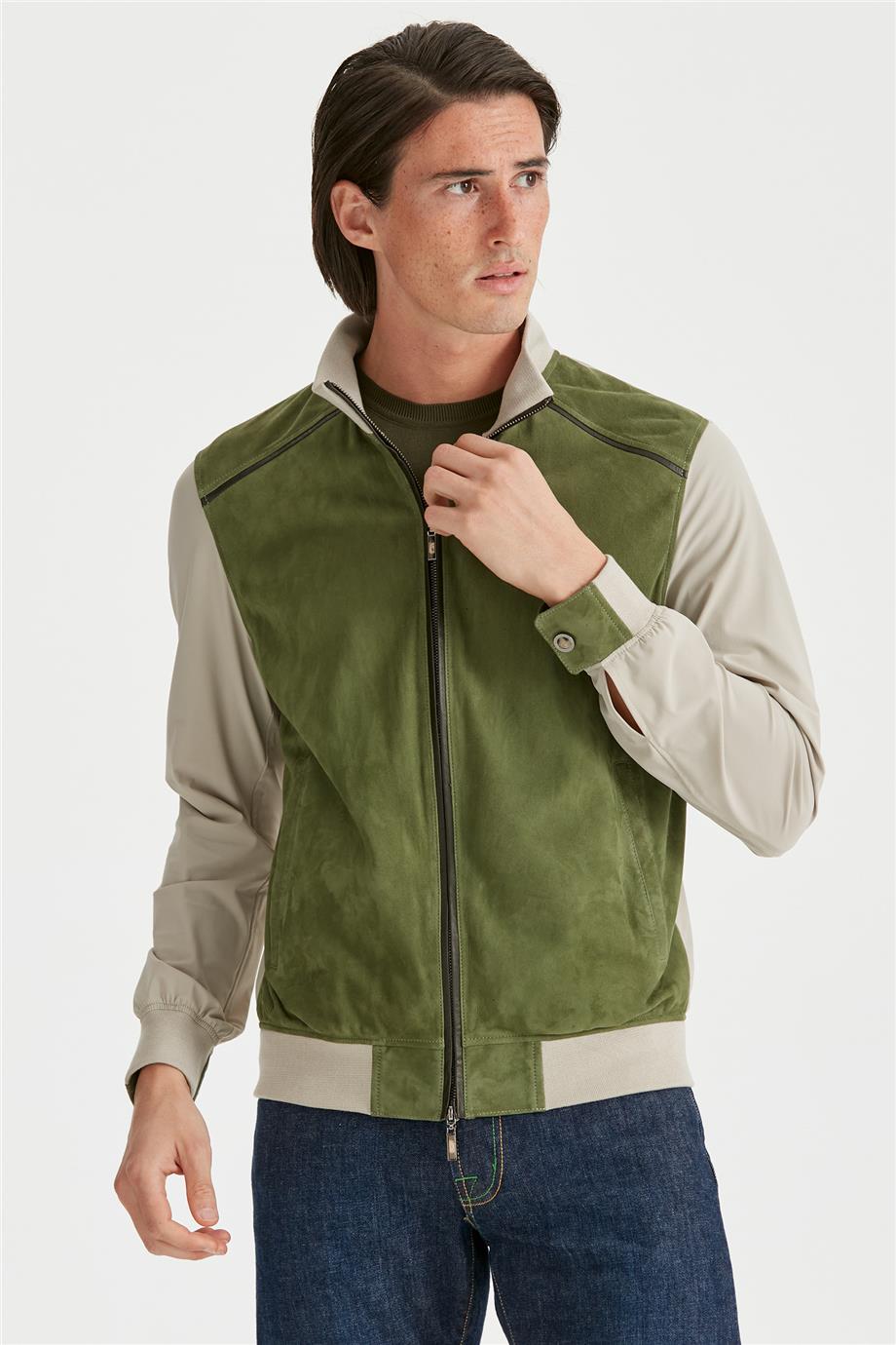 Yeşil Süet Teknik Erkek Mont