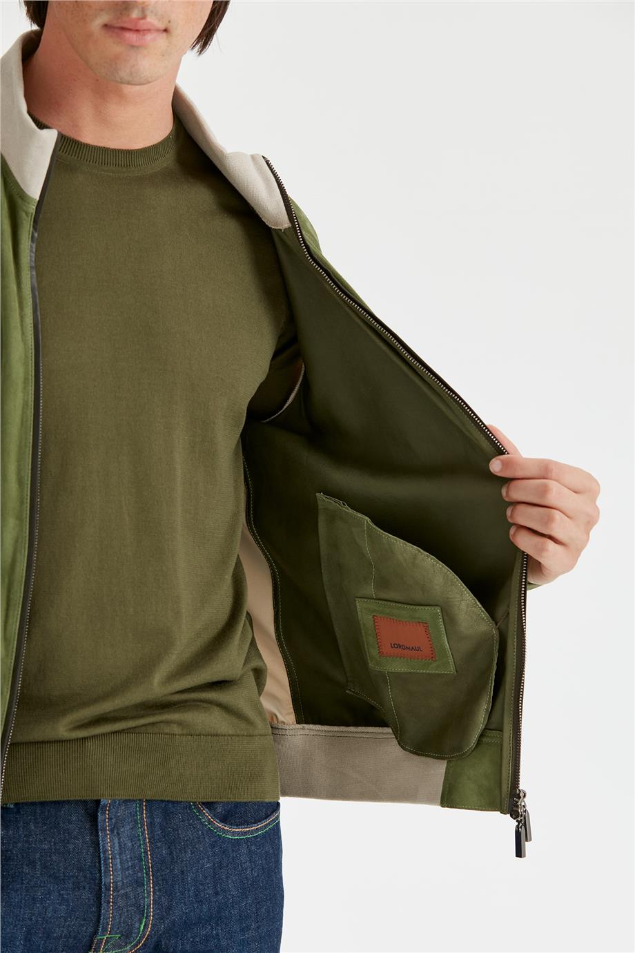 Yeşil Süet Teknik Erkek Mont