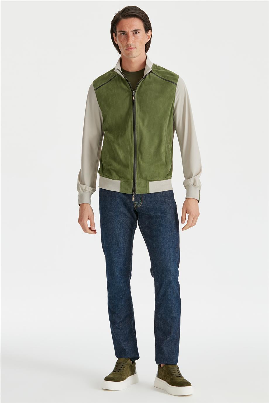 Yeşil Süet Teknik Erkek Mont