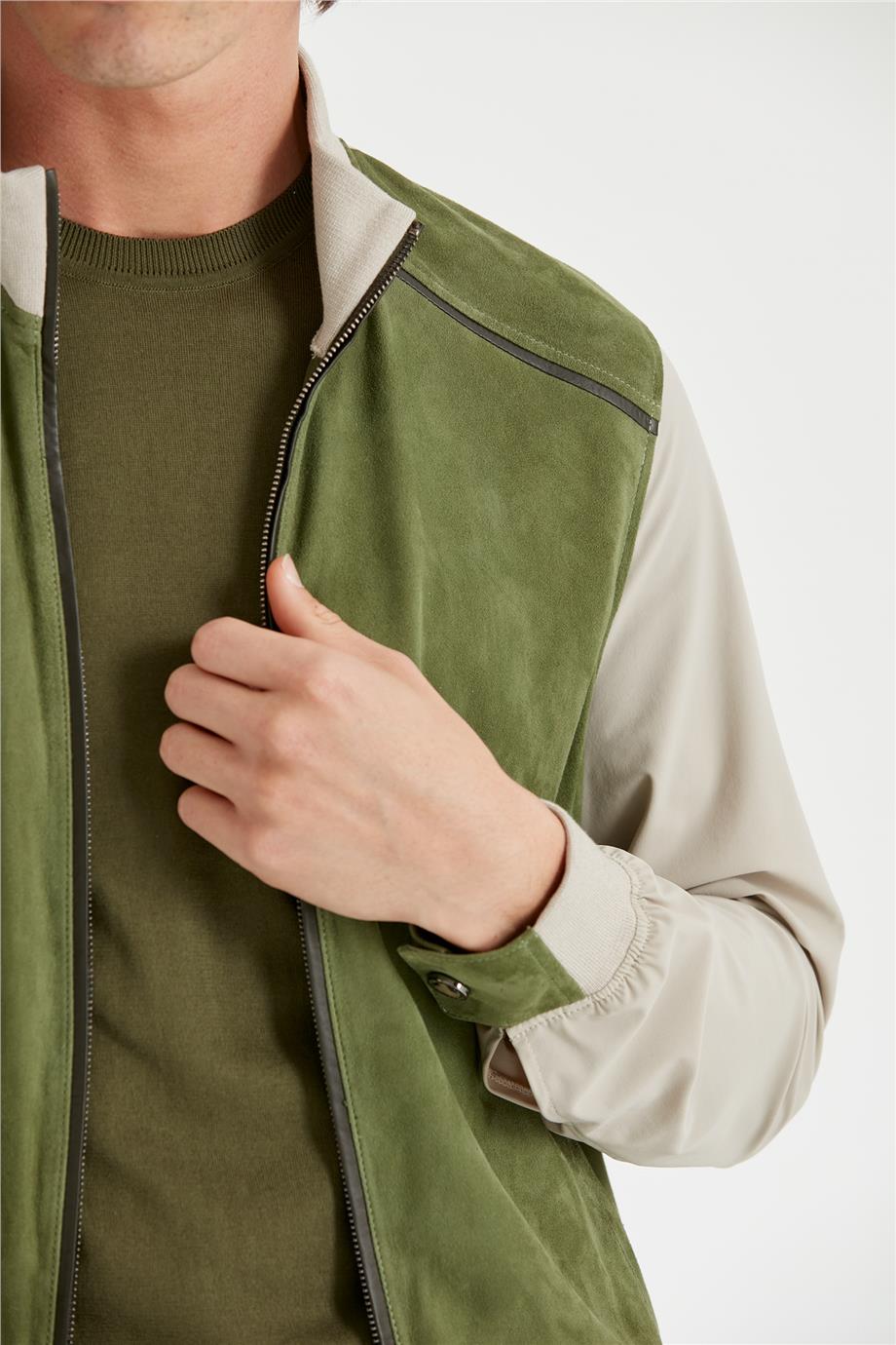 Yeşil Süet Teknik Erkek Mont