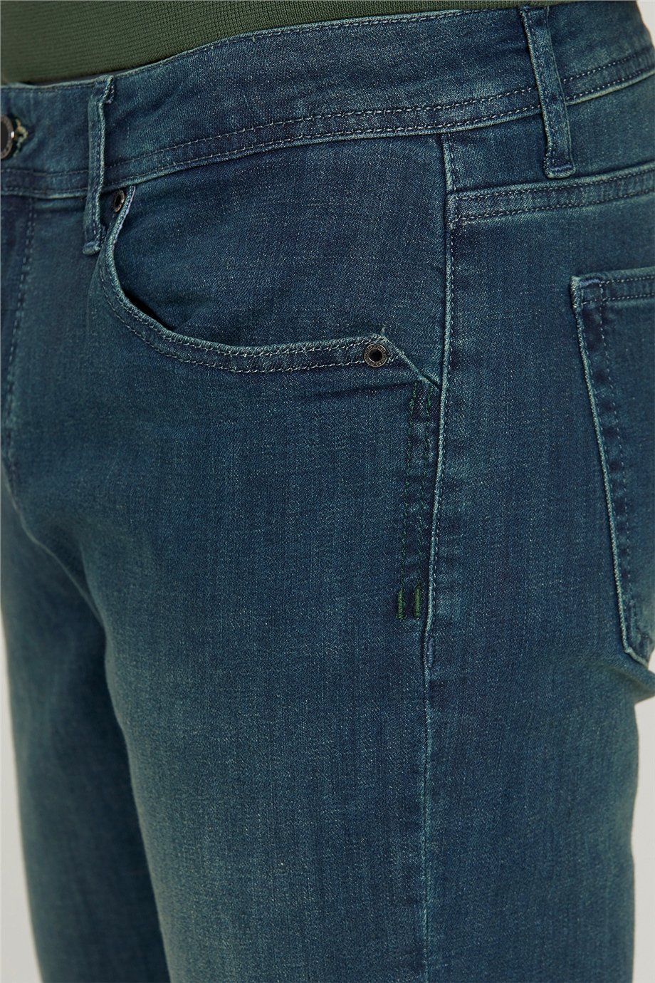 Yeşil Taşlamalı Jean Pantolon