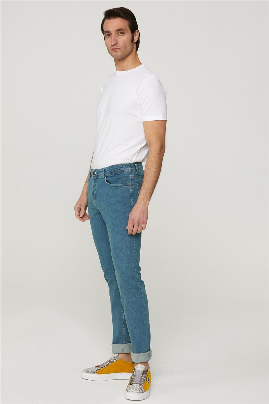 Yeşil Taşlamalı Jean Pantolon