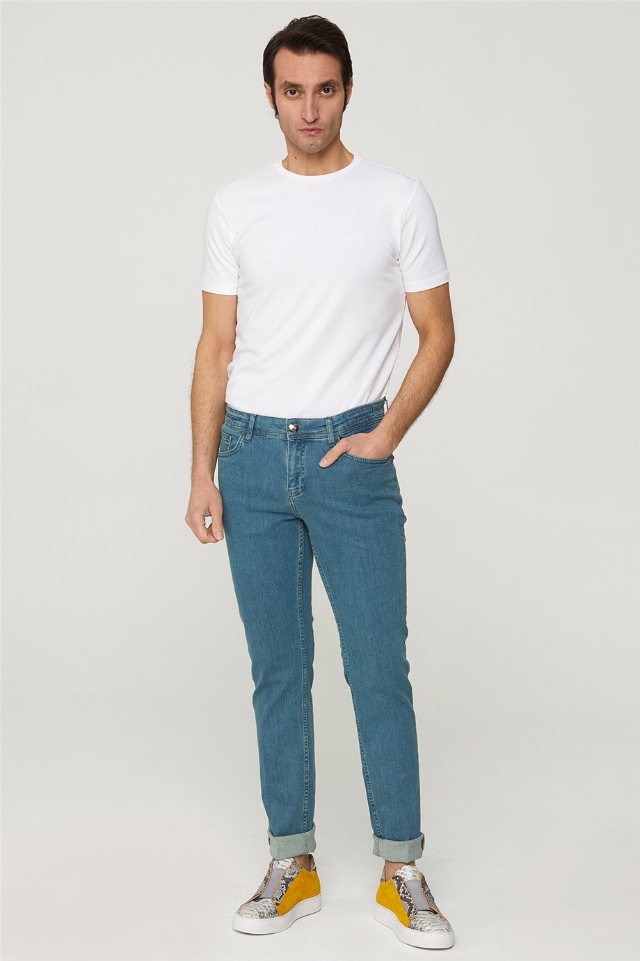 Yeşil Taşlamalı Jean Pantolon