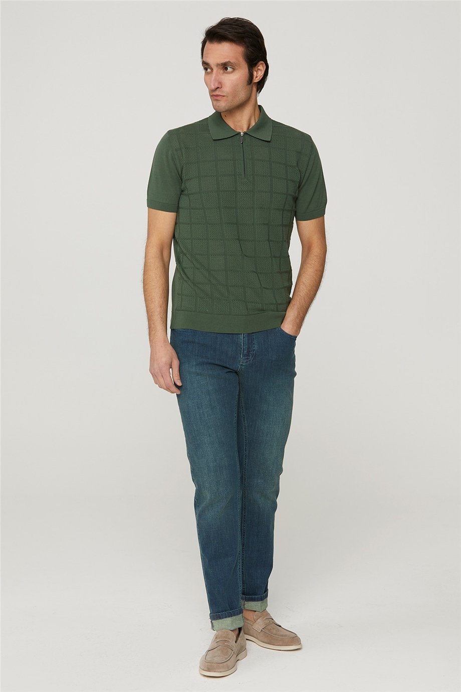 Yeşil Taşlamalı Jean Pantolon