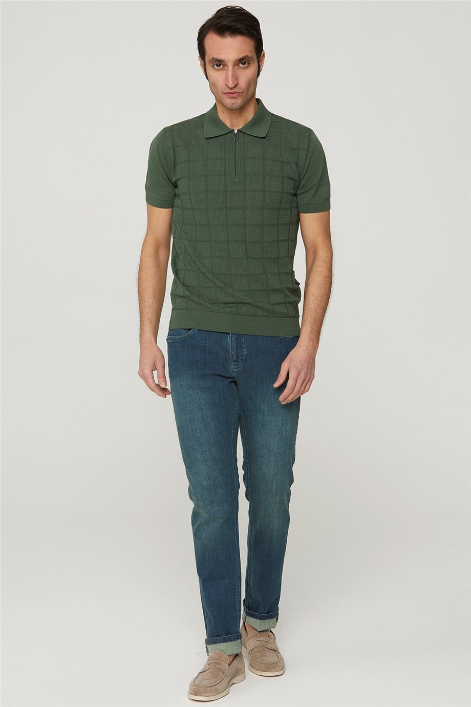 Yeşil Taşlamalı Jean Pantolon