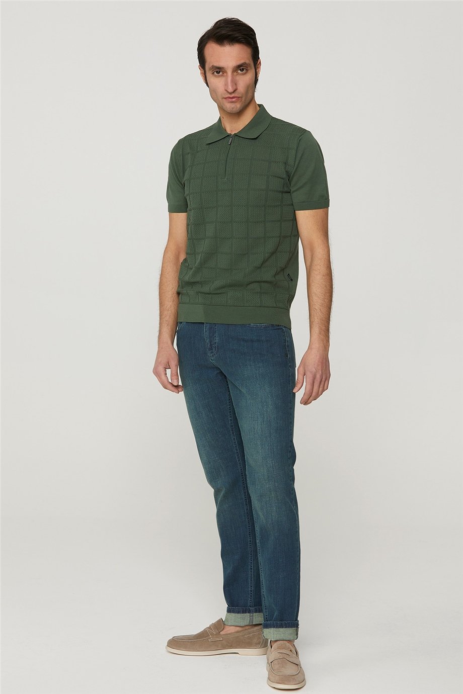 Yeşil Taşlamalı Jean Pantolon