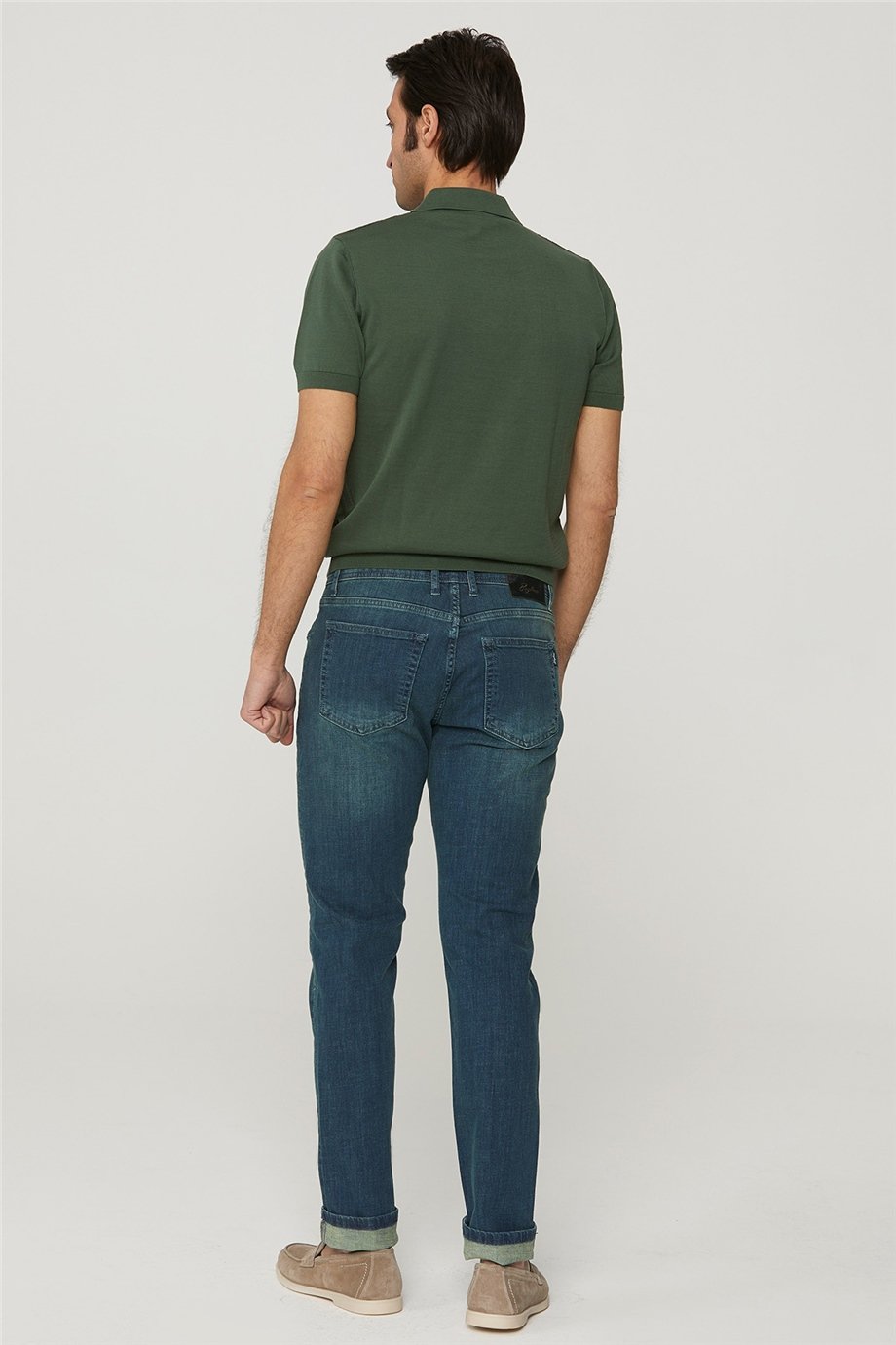 Yeşil Taşlamalı Jean Pantolon