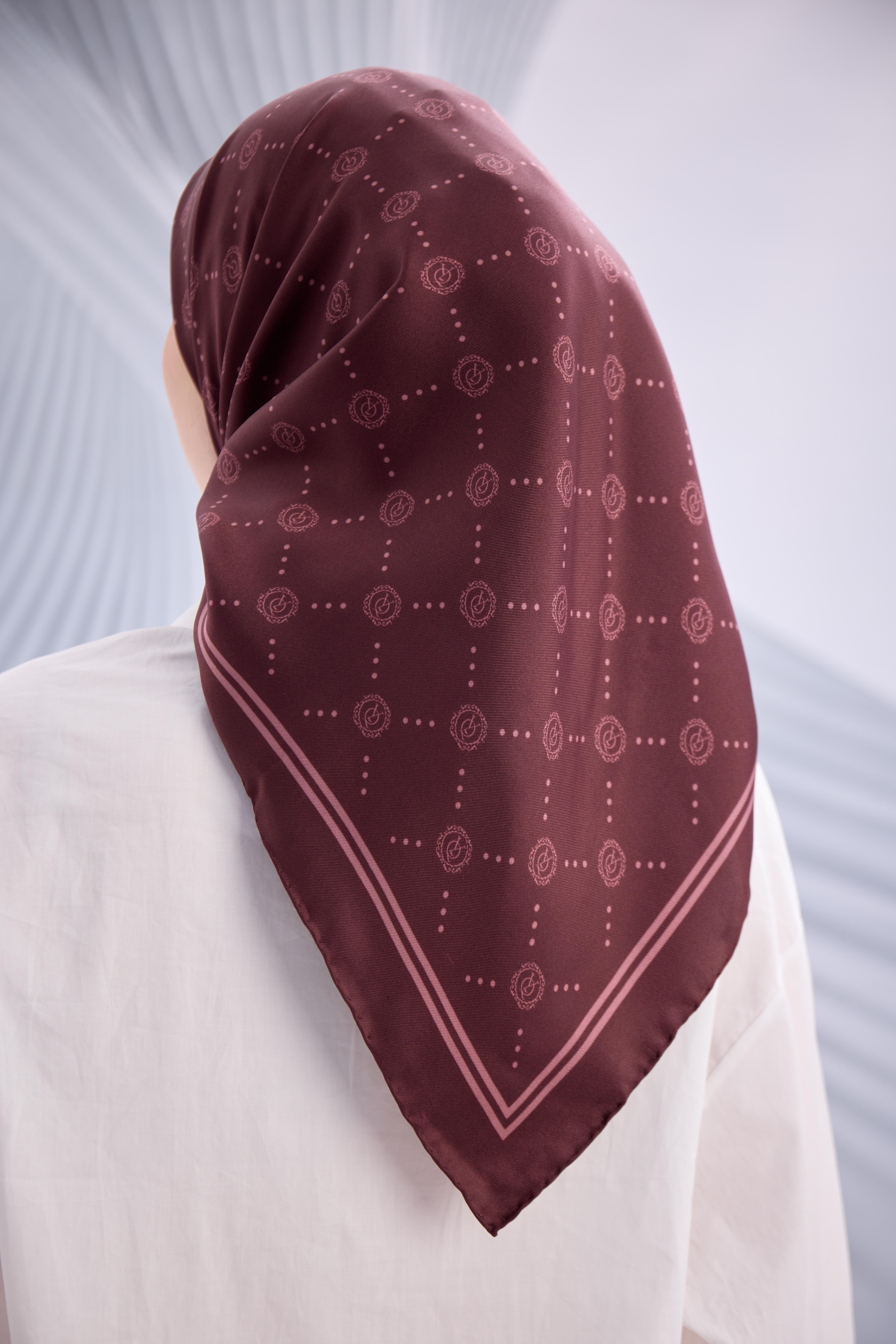 BORDO TWİLL İPEK MONOGRAM EŞARP-YQ01003