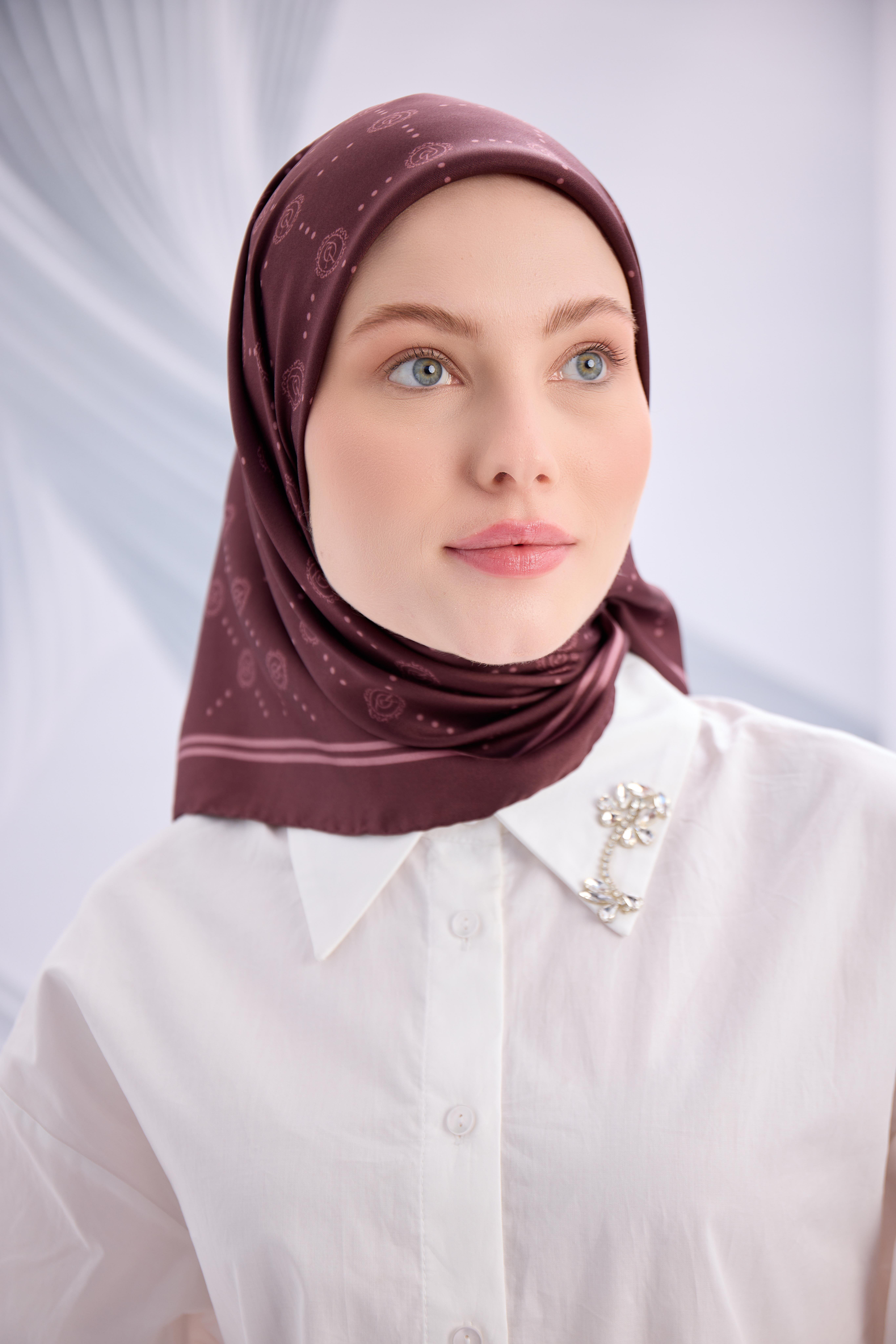 BORDO TWİLL İPEK MONOGRAM EŞARP-YQ01003