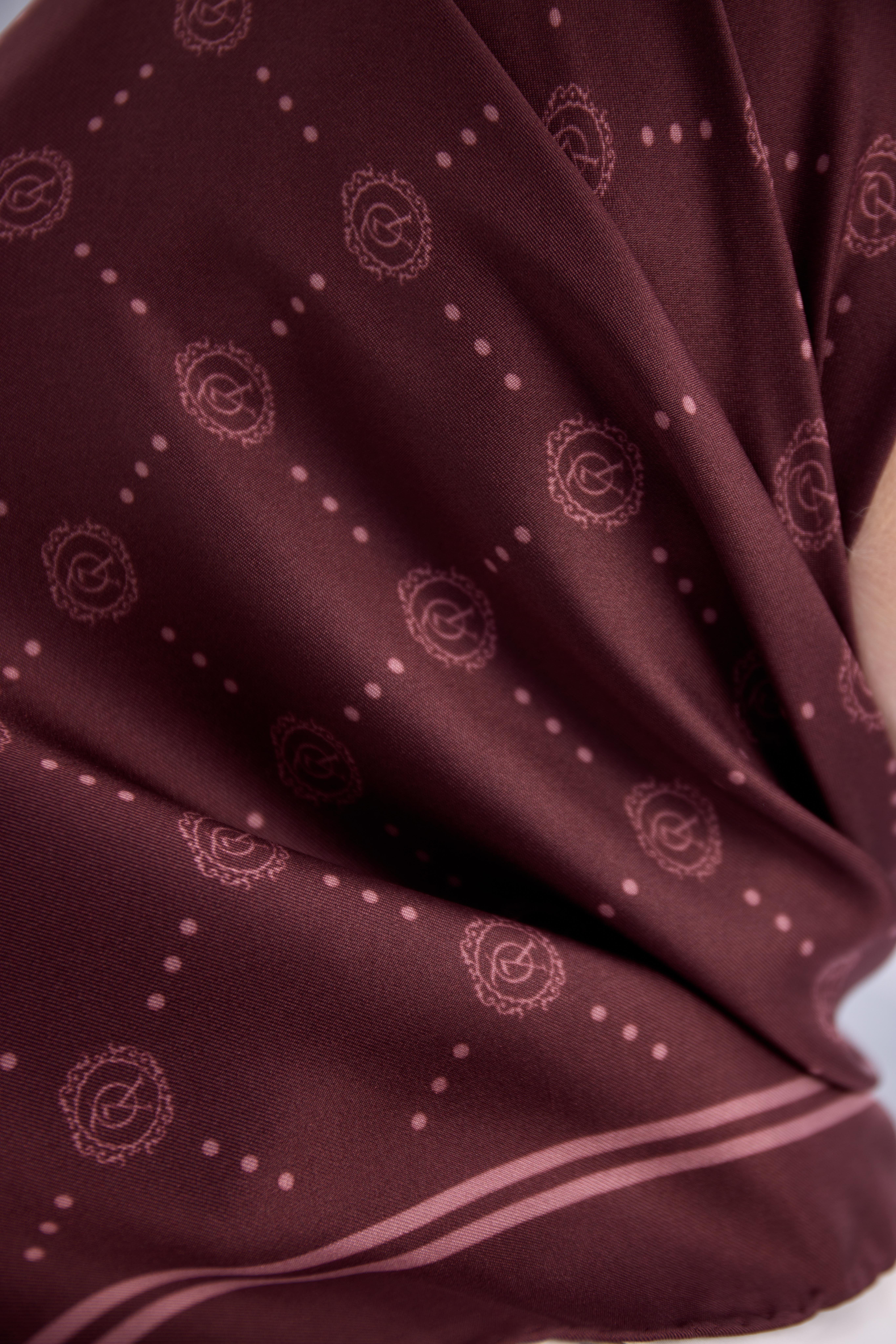 BORDO TWİLL İPEK MONOGRAM EŞARP-YQ01003