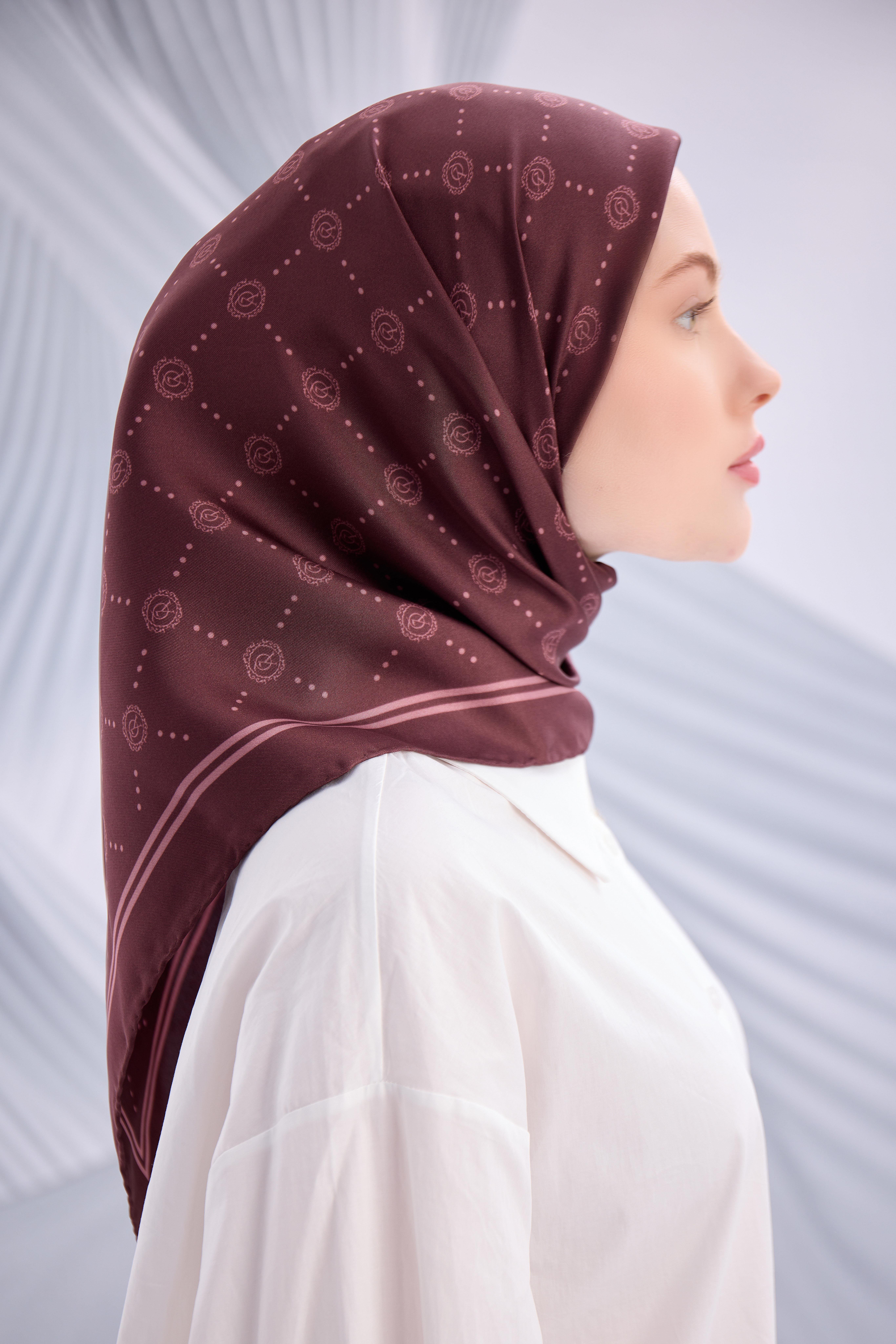 BORDO TWİLL İPEK MONOGRAM EŞARP-YQ01003