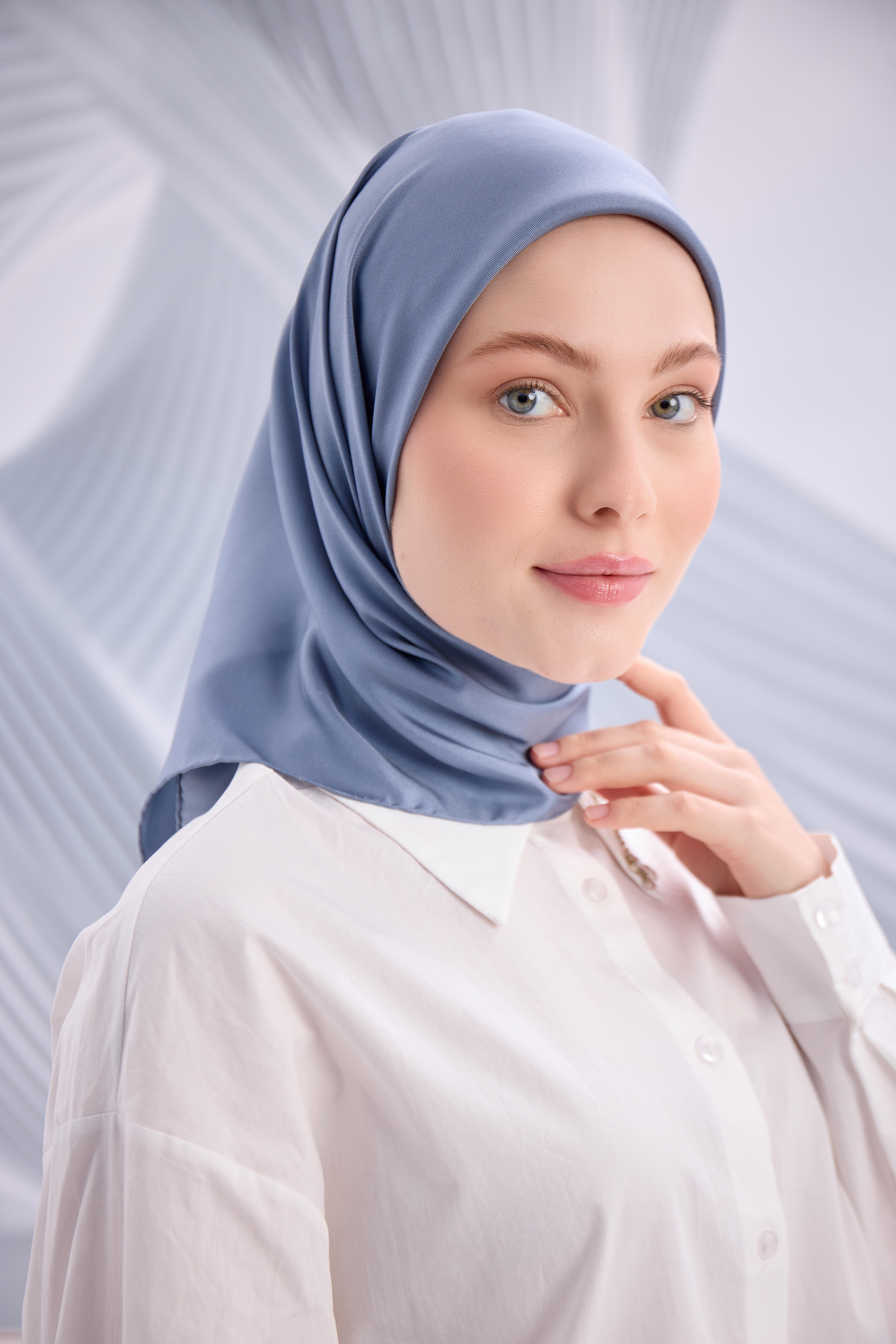 MAVİ/GRİ DÜZ SURA İPEK EŞARP-YQ01001