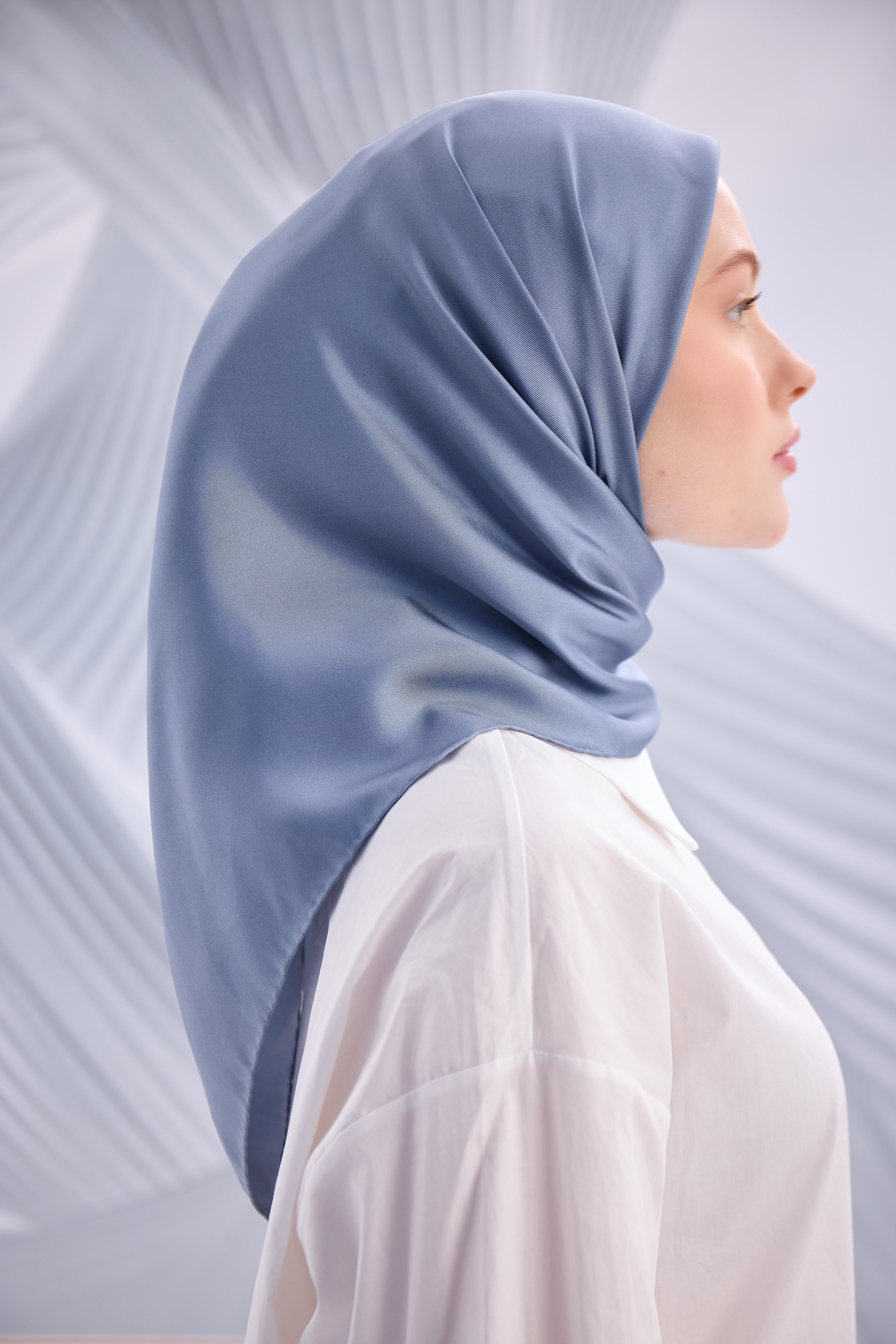 MAVİ/GRİ DÜZ SURA İPEK EŞARP-YQ01001