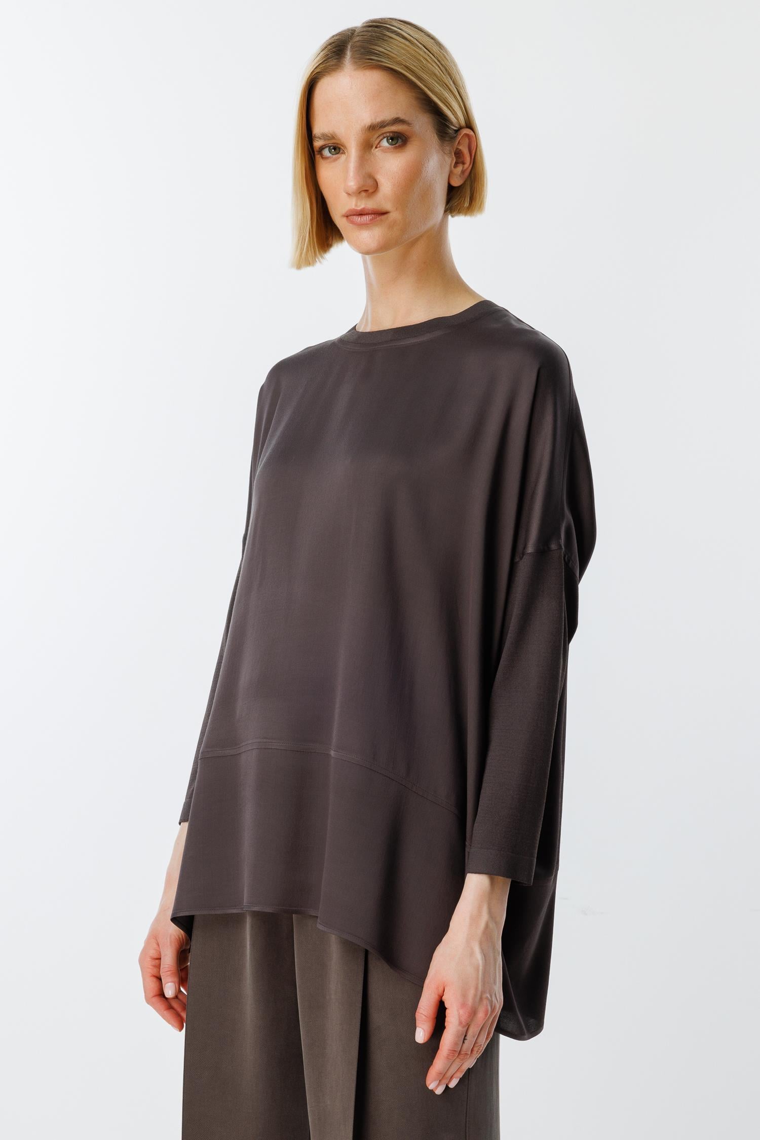 0 Yaka Kolu Triko Oversize Bluz