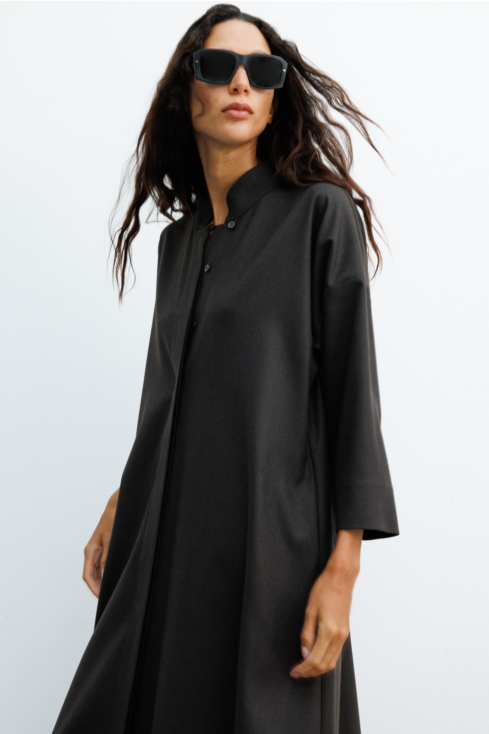 Dik Yaka Flanel Elbise