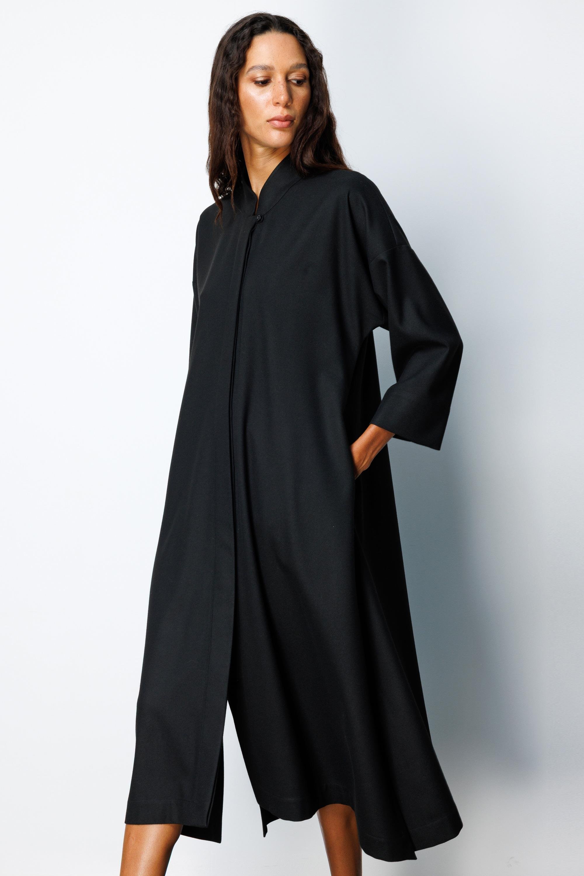 Dik Yaka Flanel Elbise