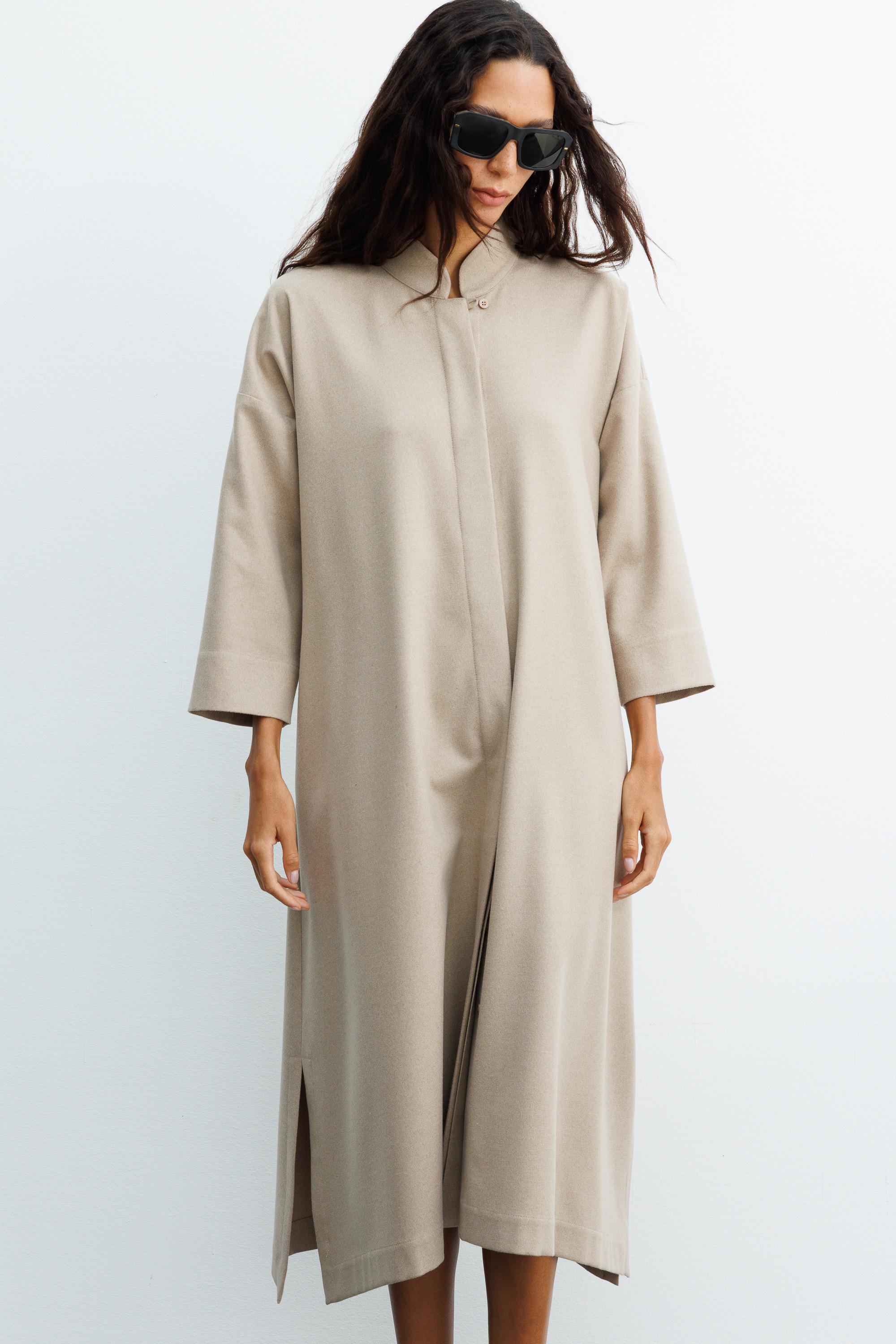 Dik Yaka Flanel Elbise